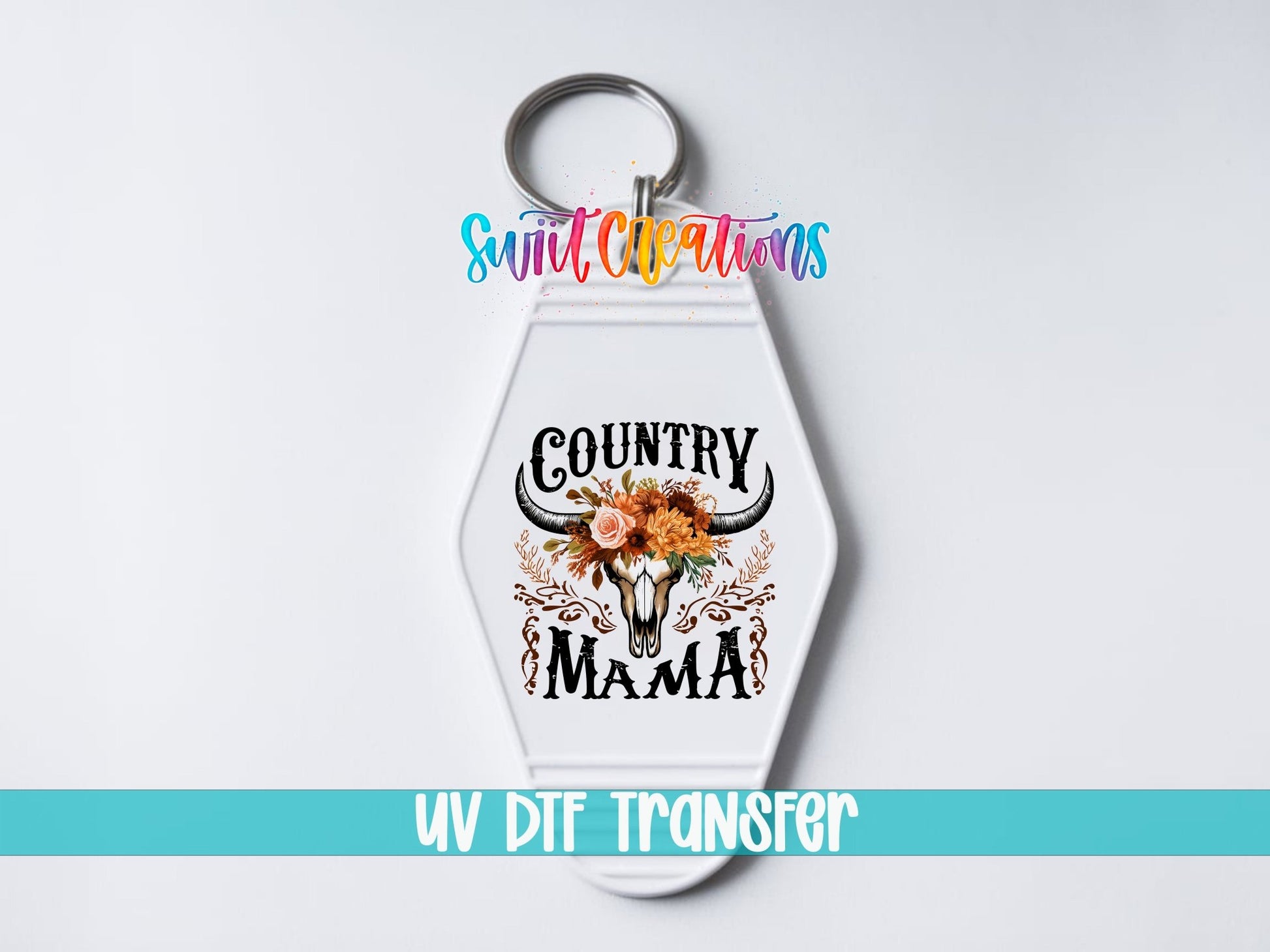 Country Mama Motel Keychain UV DTF Transfer | Western Floral Skull Design | MK1301 - Swiit Creations