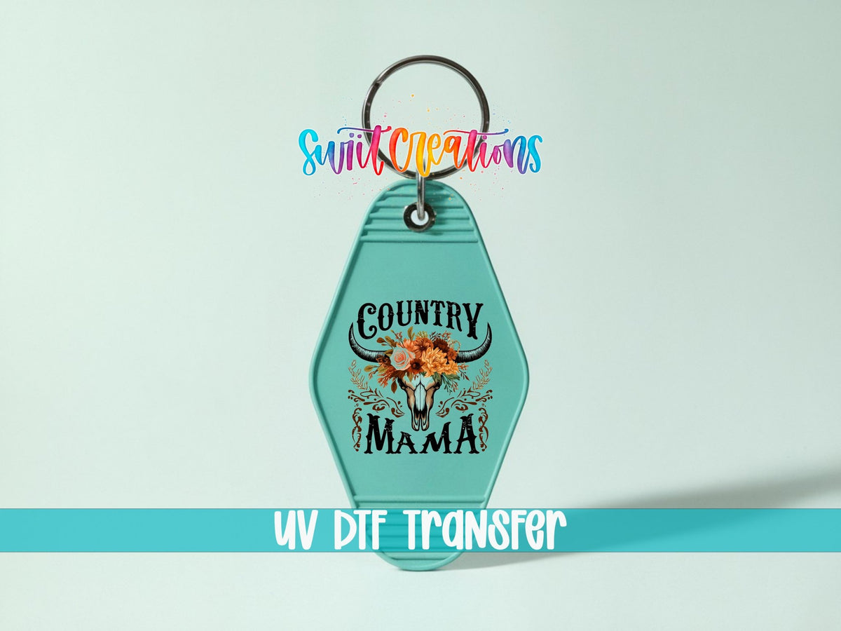 Country Mama Motel Keychain UV DTF Transfer | Western Floral Skull Design | MK1301 - Swiit Creations