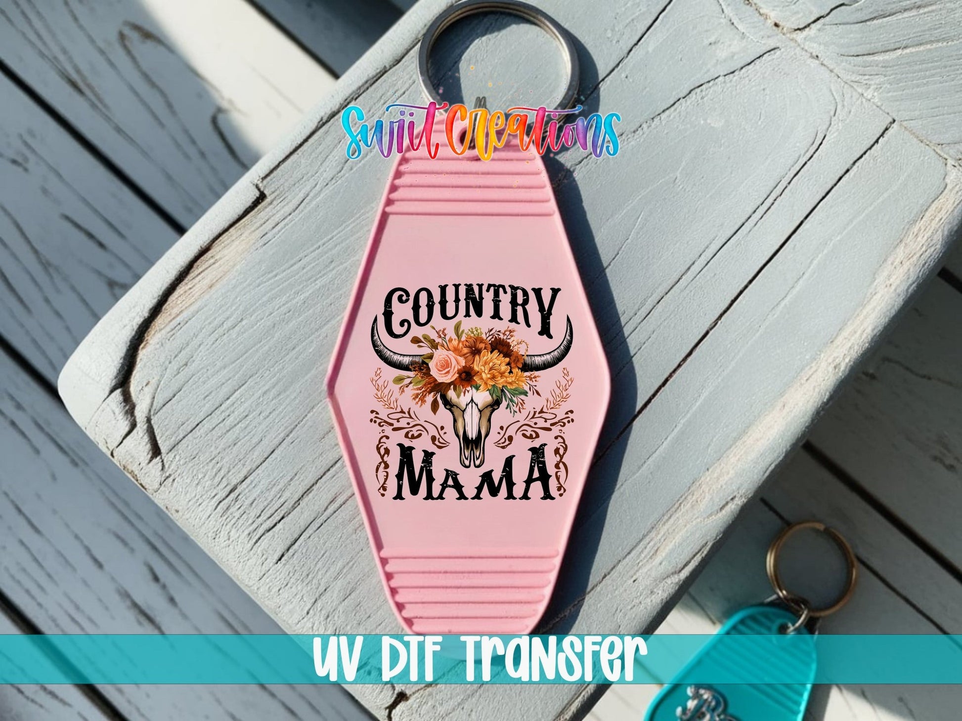 Country Mama Motel Keychain UV DTF Transfer | Western Floral Skull Design | MK1301 - Swiit Creations