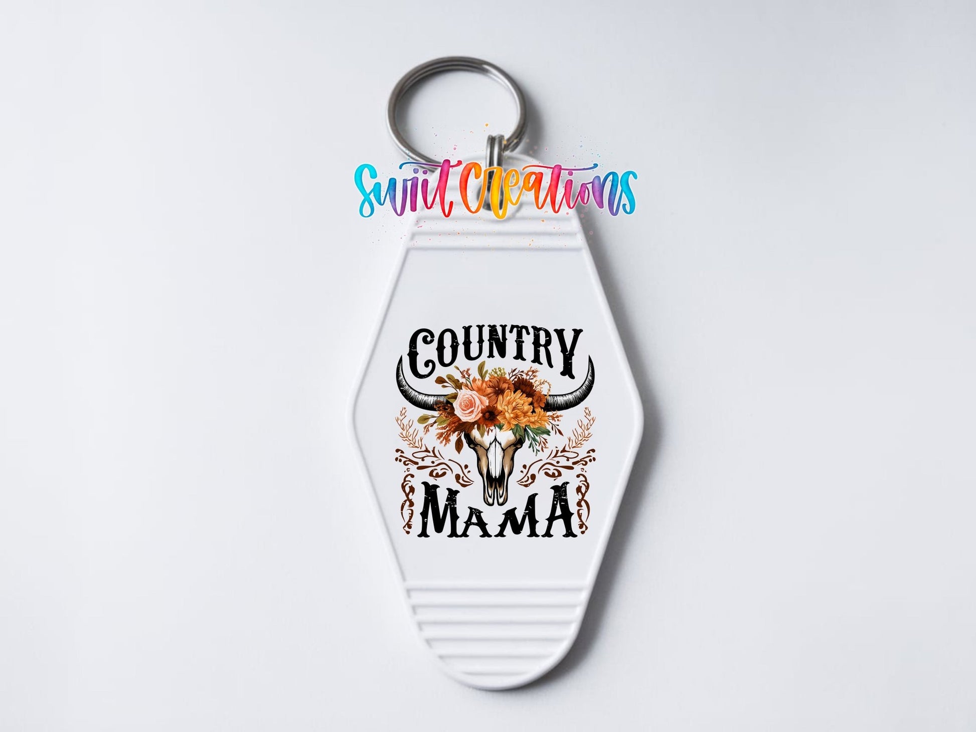 Country Mama Motel Keychain UV DTF Transfer | Western Floral Skull Design | MK1301 - Swiit Creations