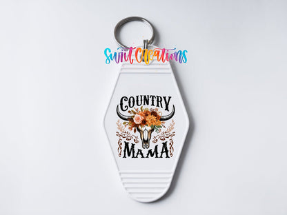 Country Mama Motel Keychain UV DTF Transfer | Western Floral Skull Design | MK1301 - Swiit Creations