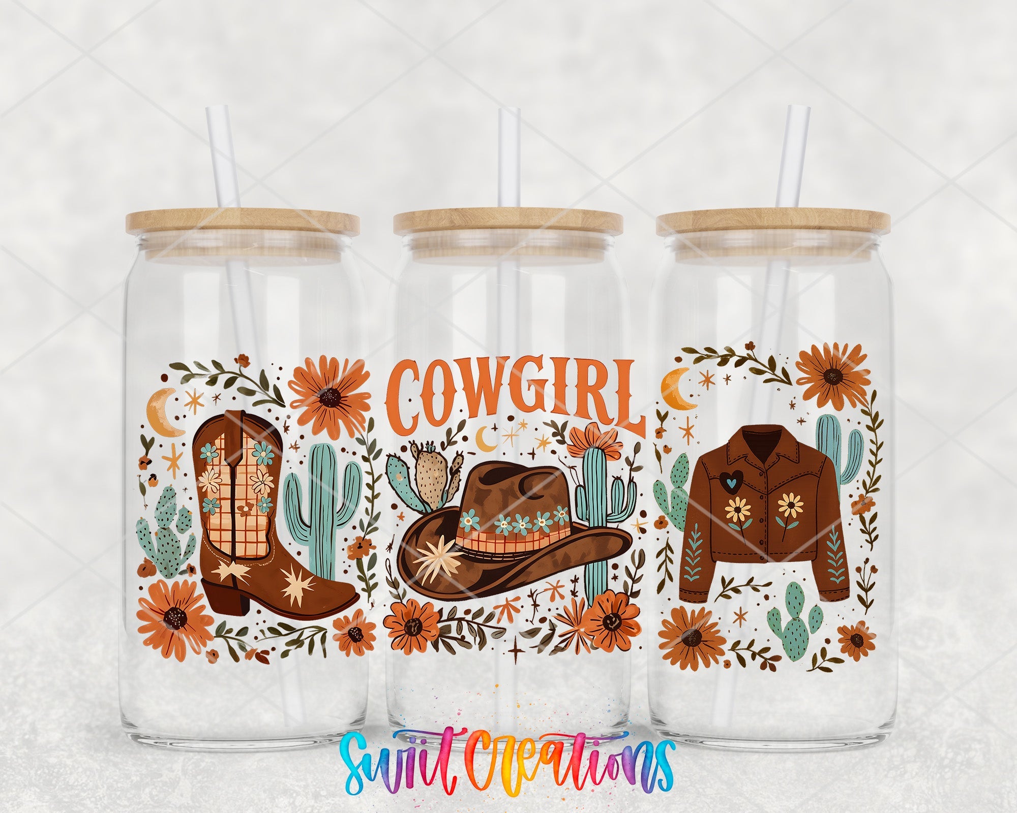 Cowgirl Western UV DTF Transfer Tumbler Wrap | Cowboy Hat Boots Jacket Floral Tumbler Design | DTF282 - Swiit Creations