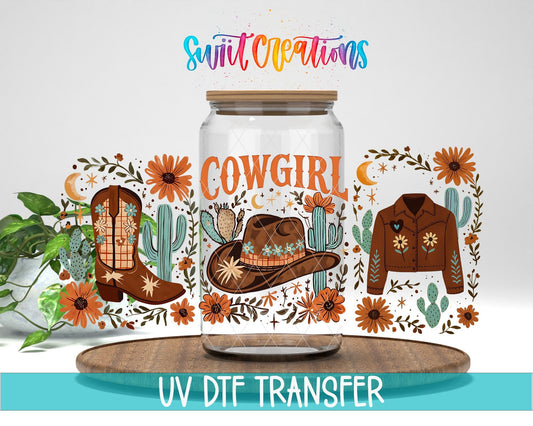Cowgirl Western UV DTF Transfer Tumbler Wrap | Cowboy Hat Boots Jacket Floral Tumbler Design | DTF282 - Swiit Creations