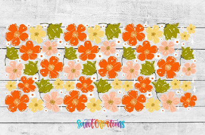 Cozy Fall Flowers UV DTF full wrap artwork on a white wood background