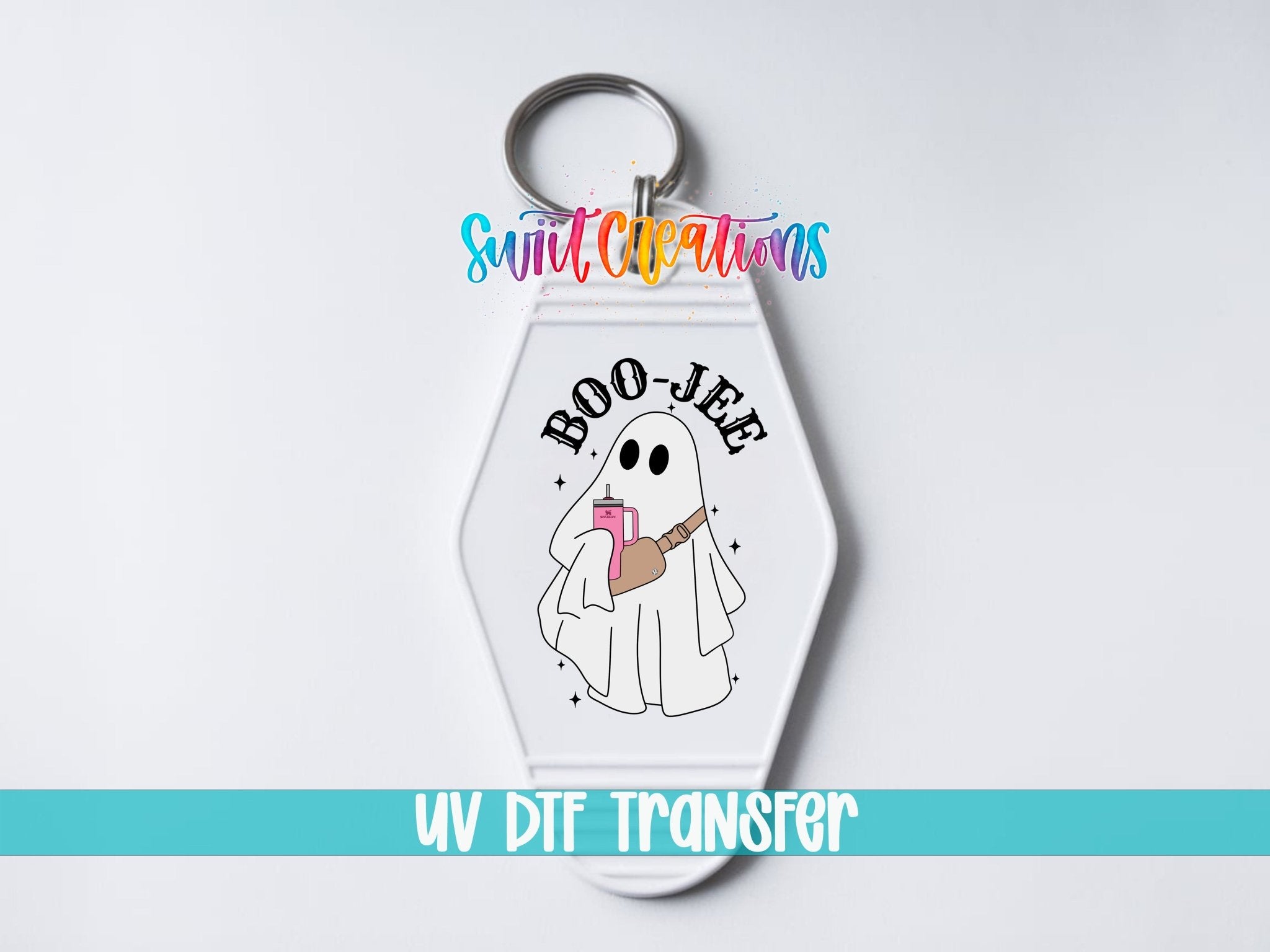 Cute Boo Jee Ghost Motel Keychain UV DTF Transfer | MK458 - Swiit Creations