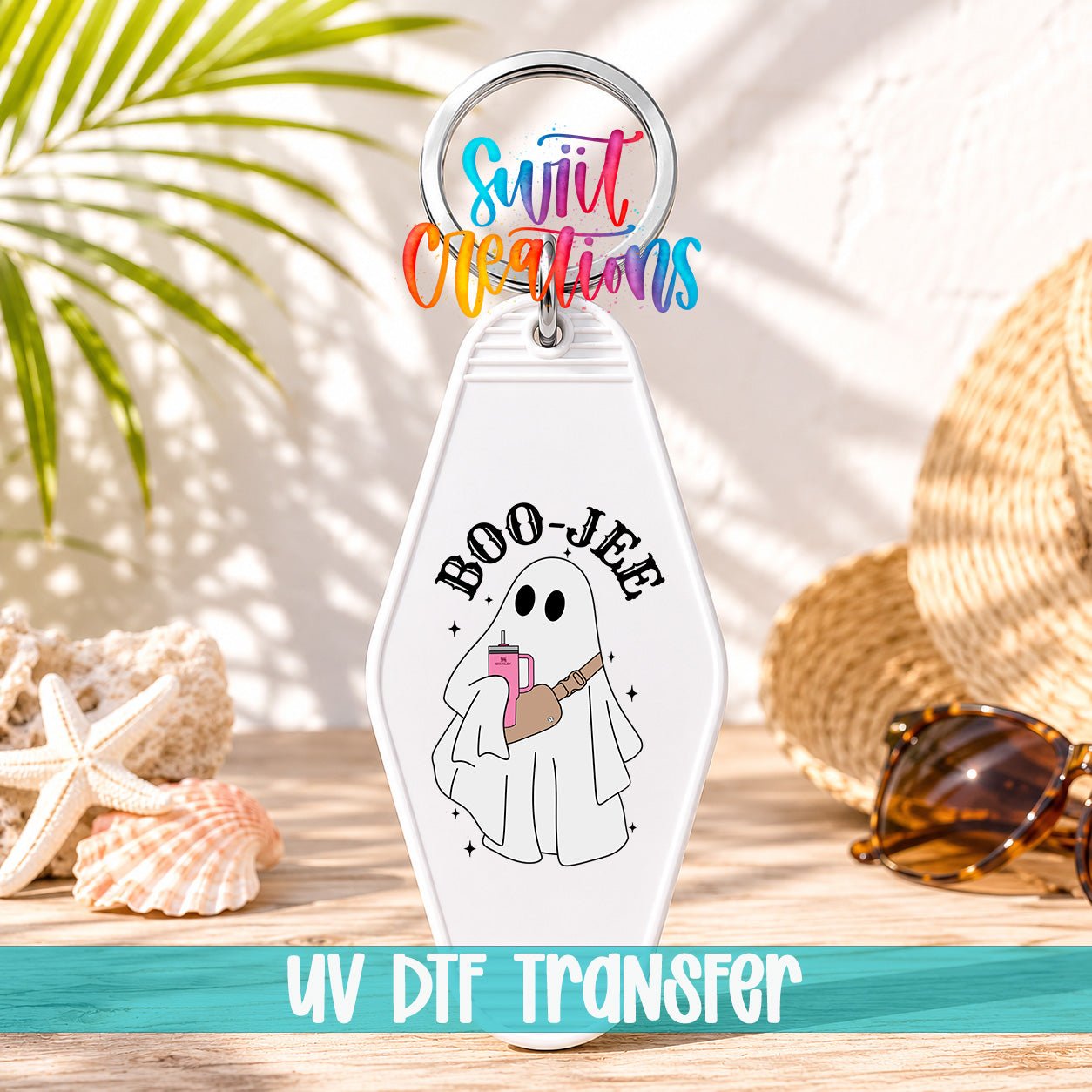Cute Boo Jee Ghost Motel Keychain UV DTF Transfer | MK458 - Swiit Creations
