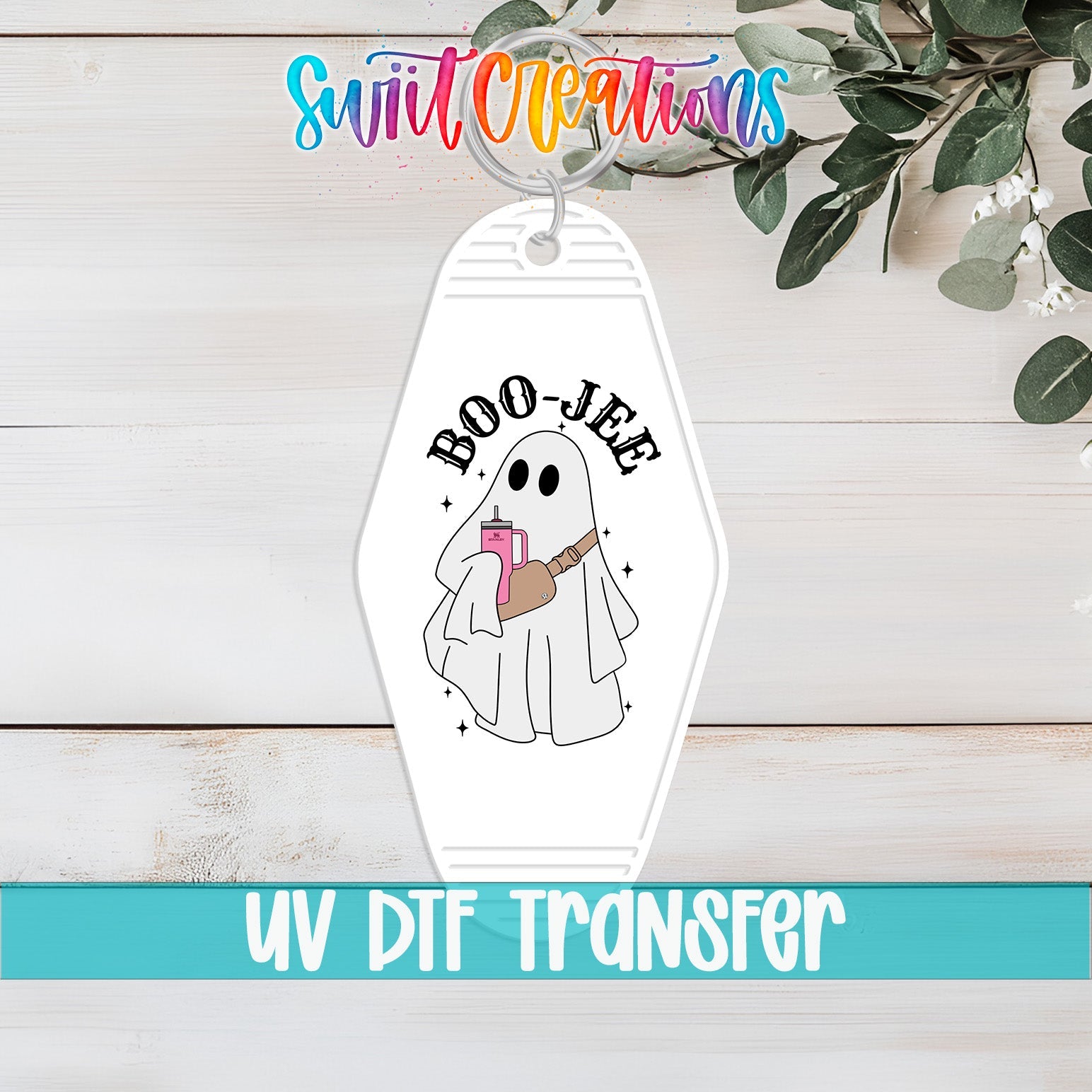 Cute Boo Jee Ghost Motel Keychain UV DTF Transfer | MK458 - Swiit Creations