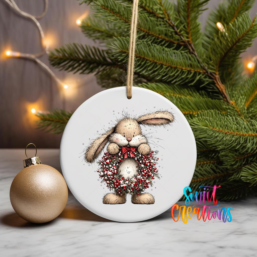 Cute Bunny With Berry Wreath UV DTF Ornament Transfer | O-1909 - Swiit Creations