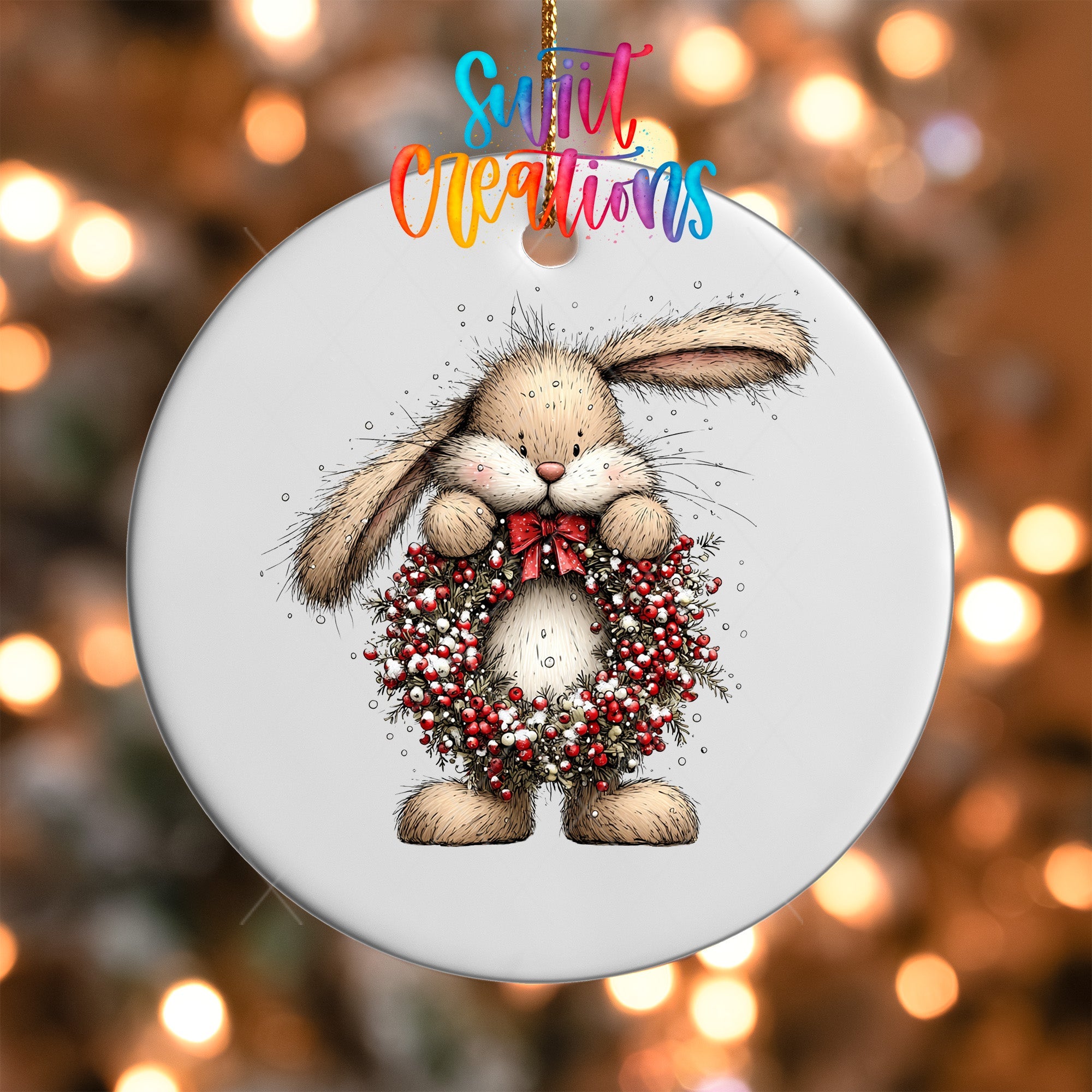 Cute Bunny With Berry Wreath UV DTF Ornament Transfer | O-1909 - Swiit Creations