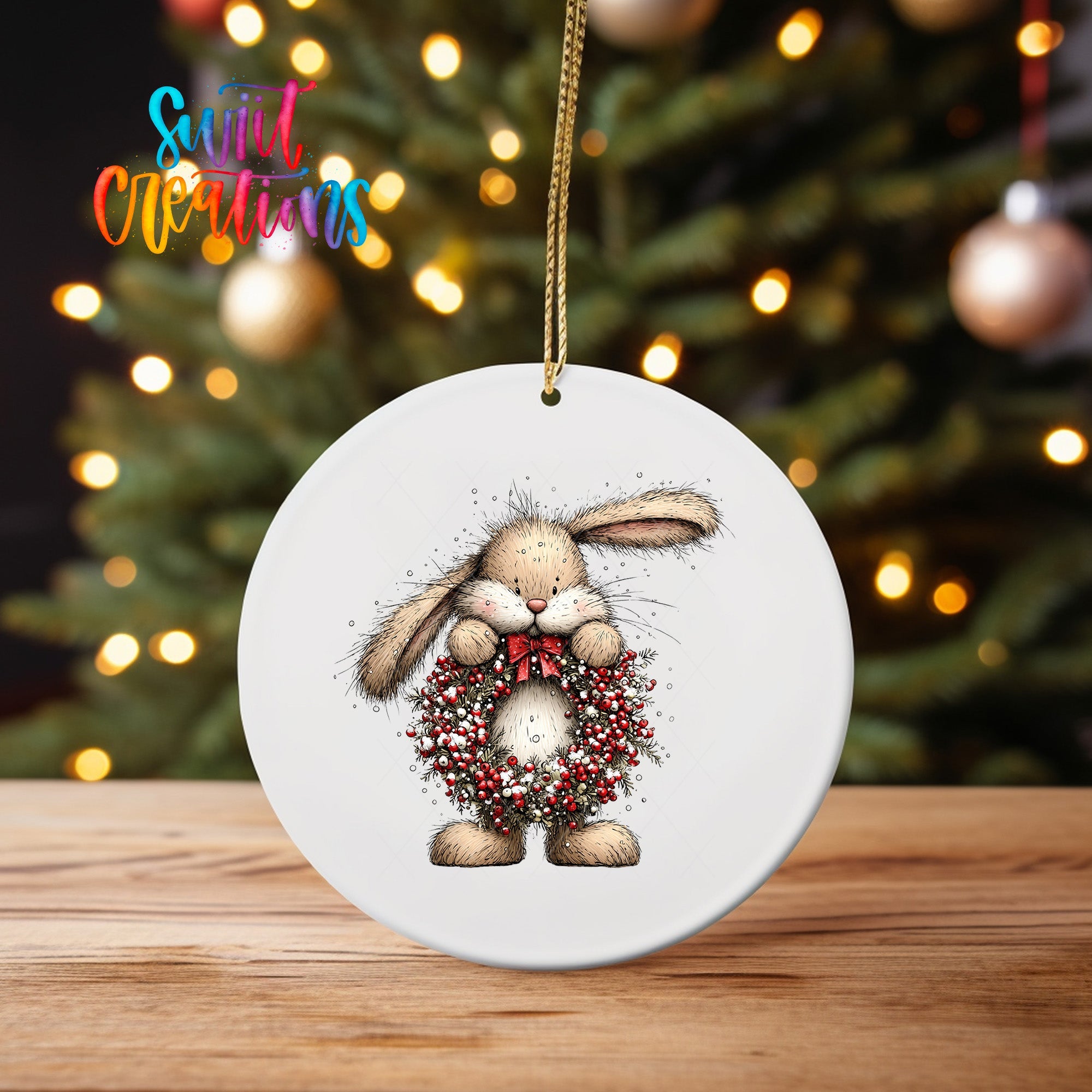 Cute Bunny With Berry Wreath UV DTF Ornament Transfer | O-1909 - Swiit Creations