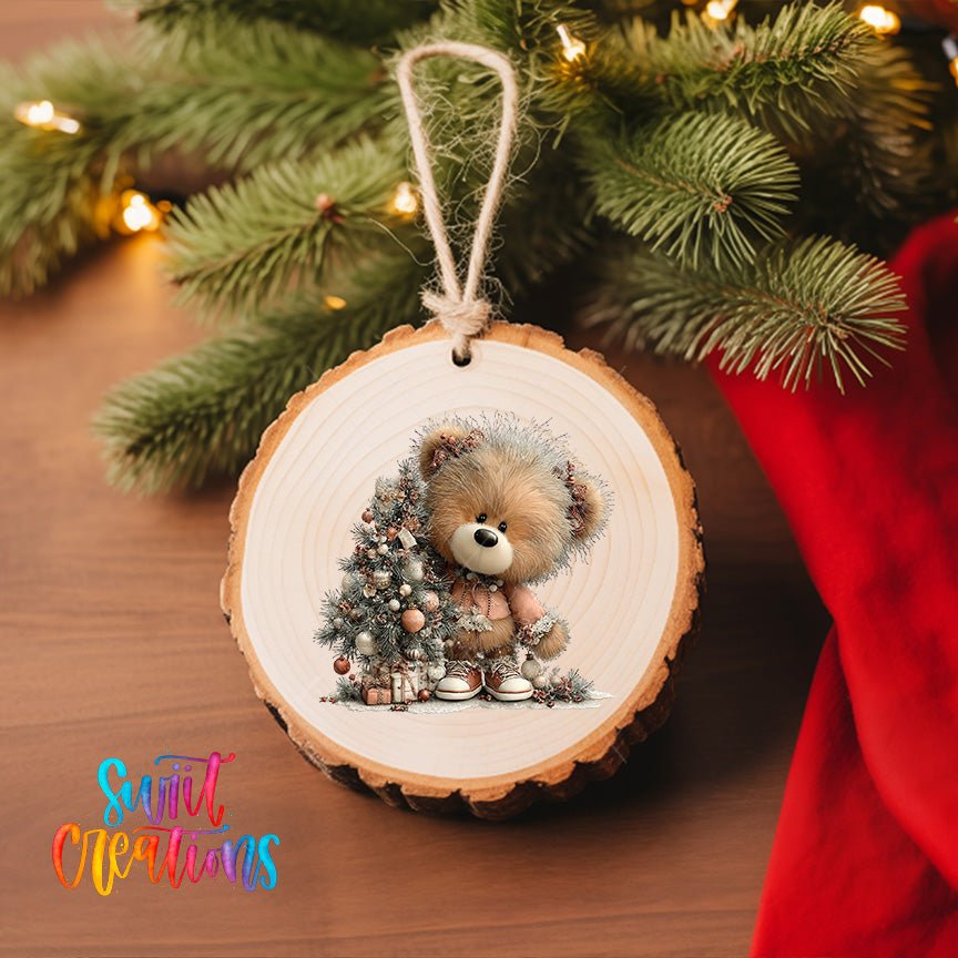 Cute Christmas Bear With Tree UV DTF Ornament Transfer | O-1974 - Swiit Creations