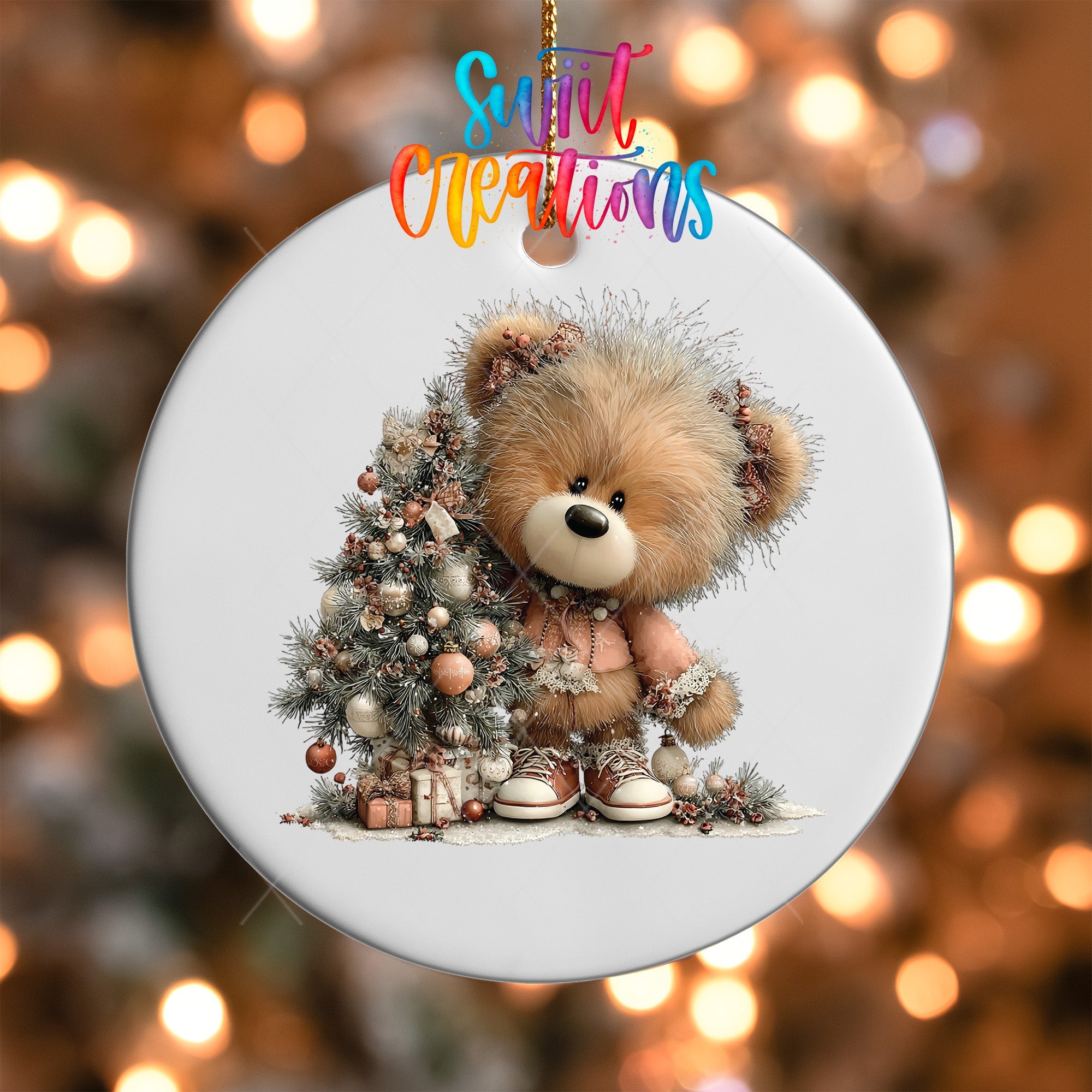Cute Christmas Bear With Tree UV DTF Ornament Transfer | O-1974 - Swiit Creations