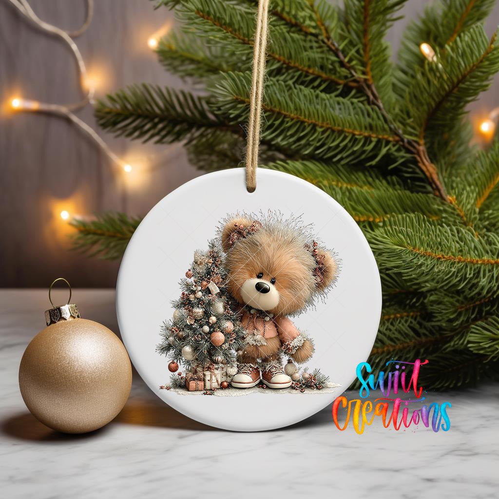 Cute Christmas Bear With Tree UV DTF Ornament Transfer | O-1974 - Swiit Creations