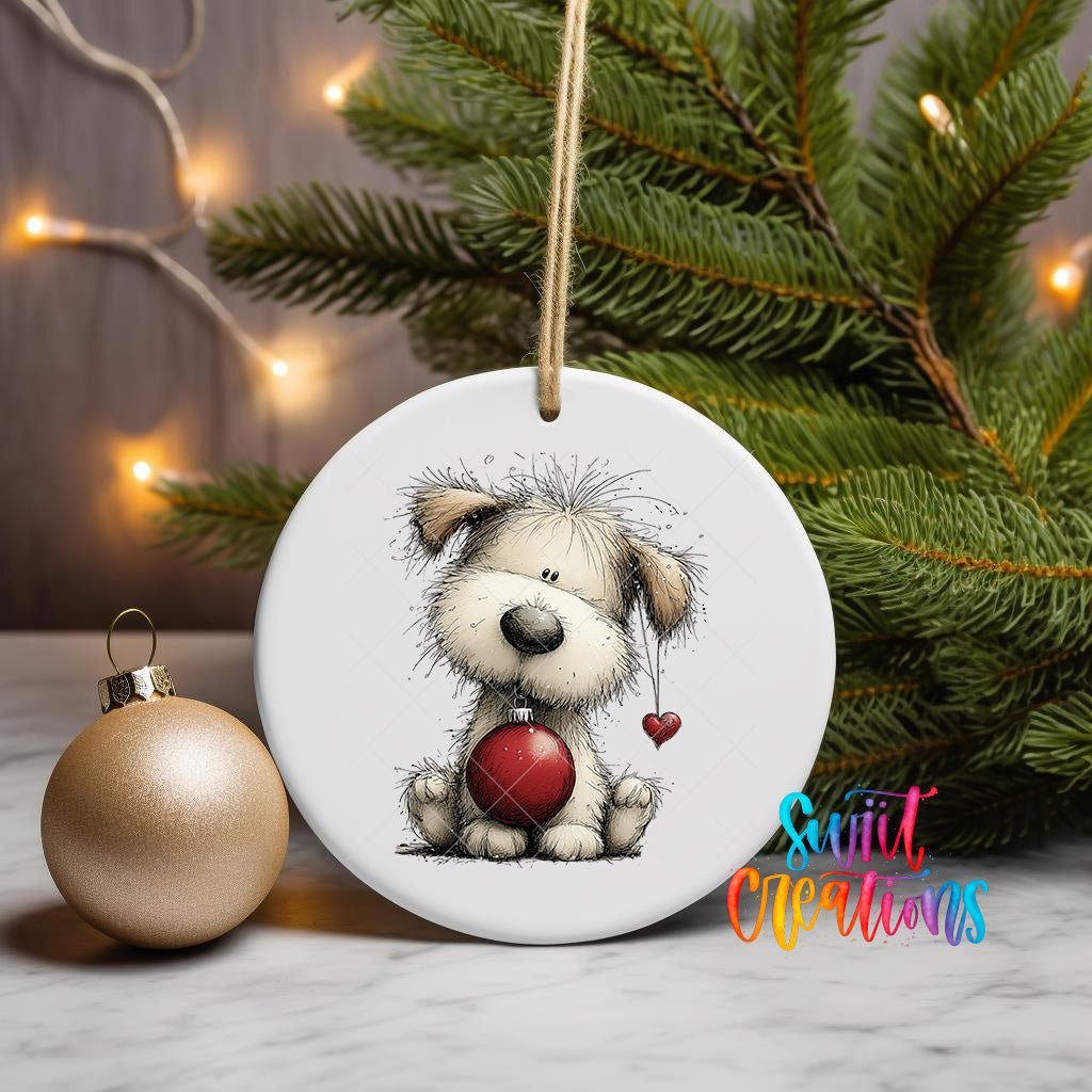 Cute Christmas Dog With Red Ornament UV DTF Ornament Transfer | O-1969 - Swiit Creations