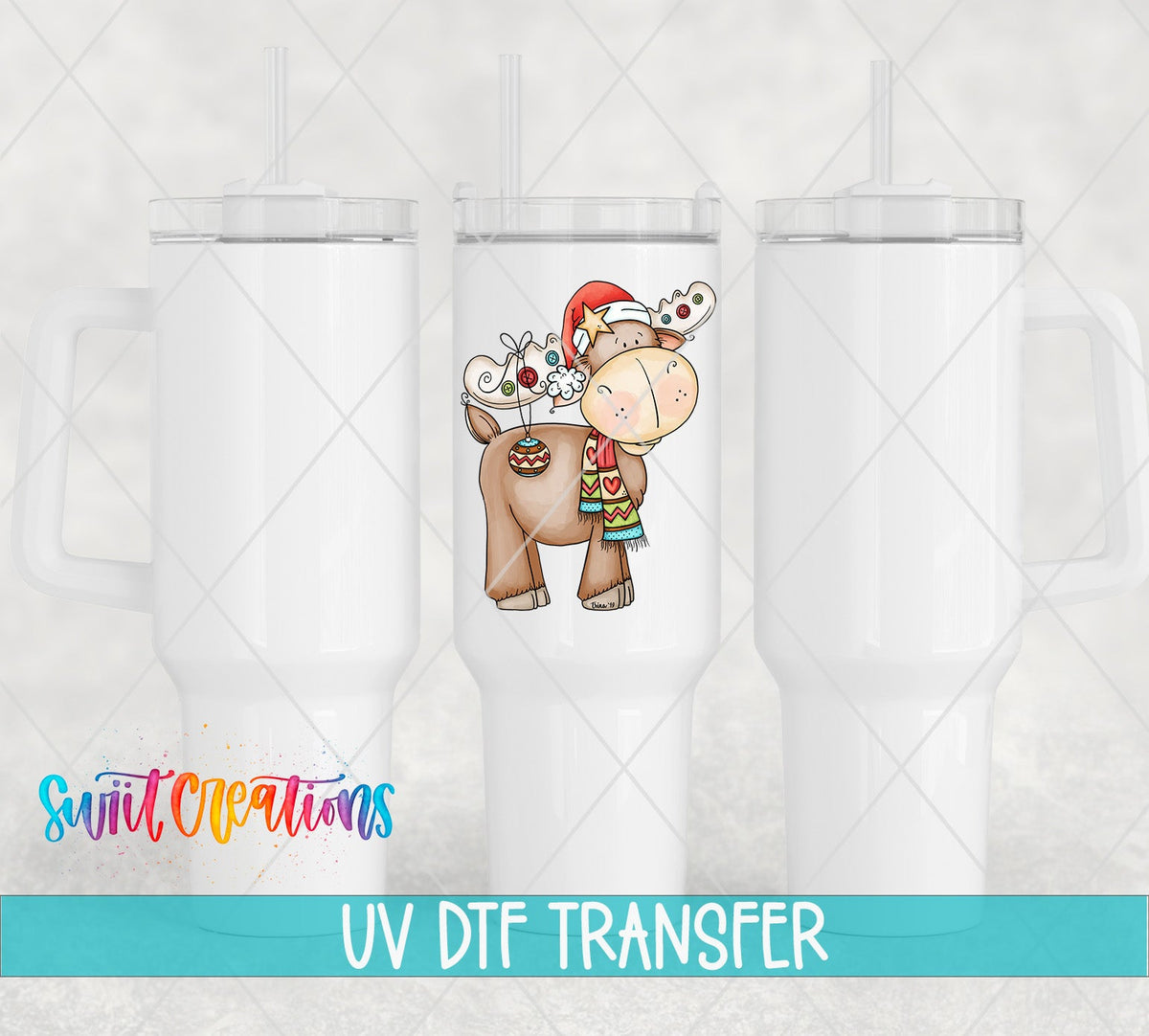 Christmas Moose UV DTF transfer on white 40 oz tumblers