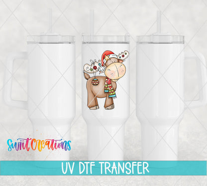 Christmas Moose UV DTF transfer on white 40 oz tumblers