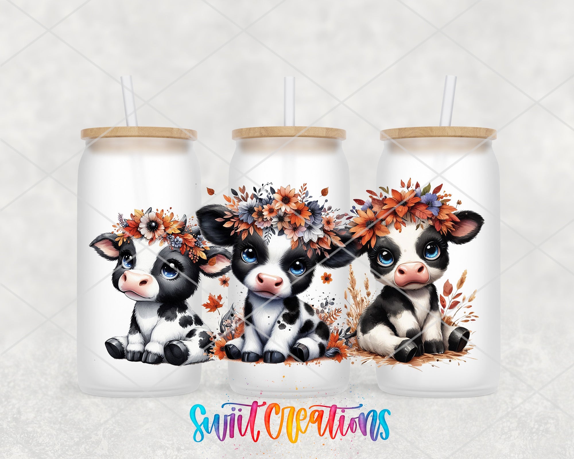 Cute Cow UV DTF Transfer Tumbler Wrap Floral Baby Calf Farm Style | DTF318 - Swiit Creations