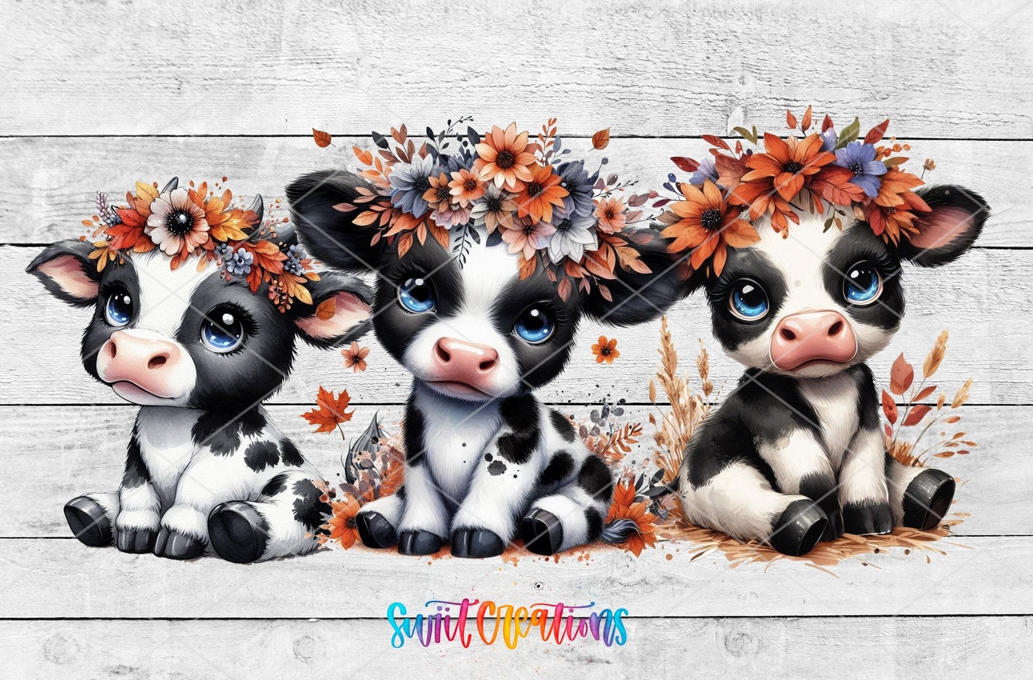 Cute Cow UV DTF Transfer Tumbler Wrap Floral Baby Calf Farm Style | DTF318 - Swiit Creations
