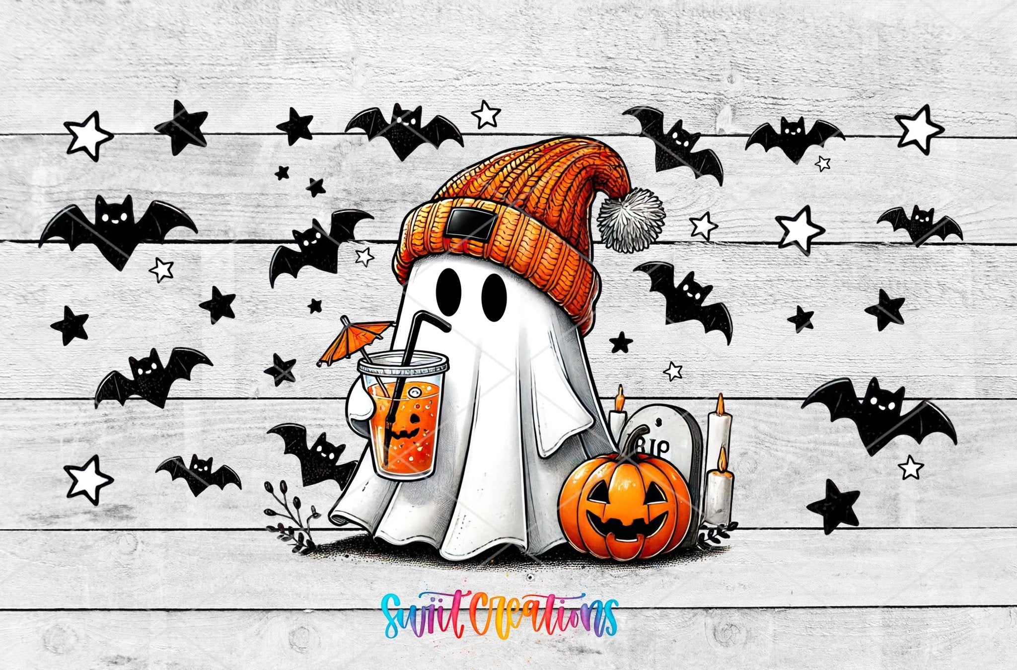 Cute Ghost Halloween UV DTF Transfer Tumbler Wrap | DTF011 - Swiit Creations