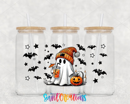 Cute Ghost UV DTF wrap on three glass cans