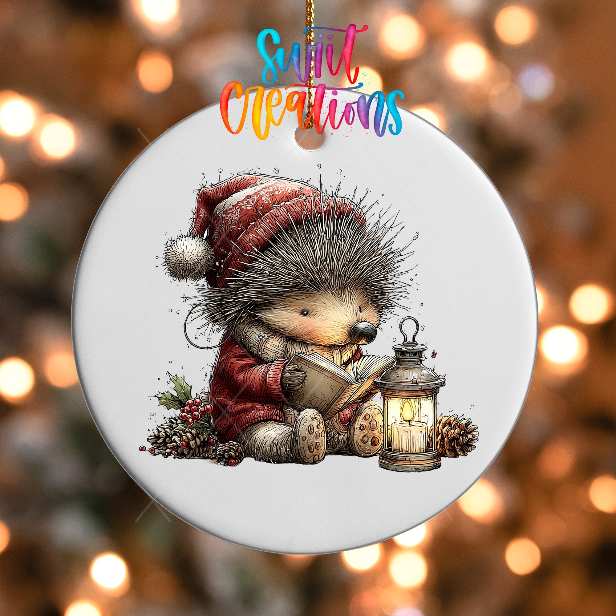 Cute Hedgehog Reading By Lantern UV DTF Ornament Transfer | O-1859 - Swiit Creations