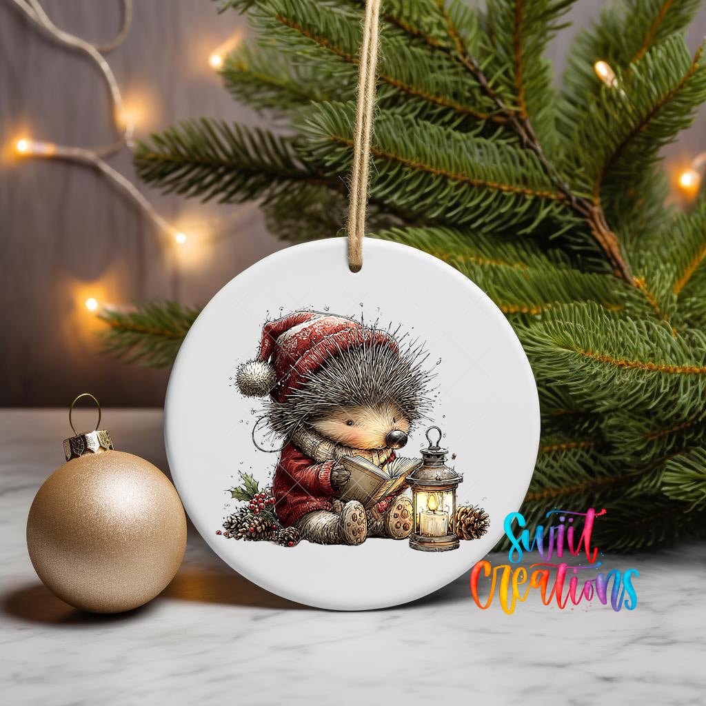 Cute Hedgehog Reading By Lantern UV DTF Ornament Transfer | O-1859 - Swiit Creations