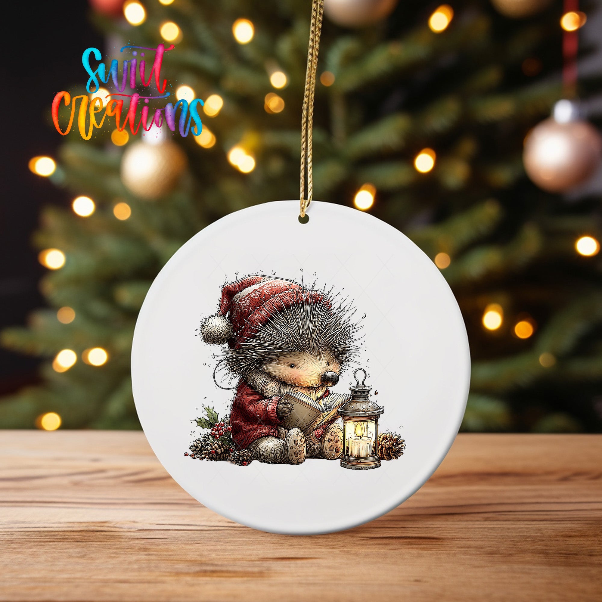 Cute Hedgehog Reading By Lantern UV DTF Ornament Transfer | O-1859 - Swiit Creations