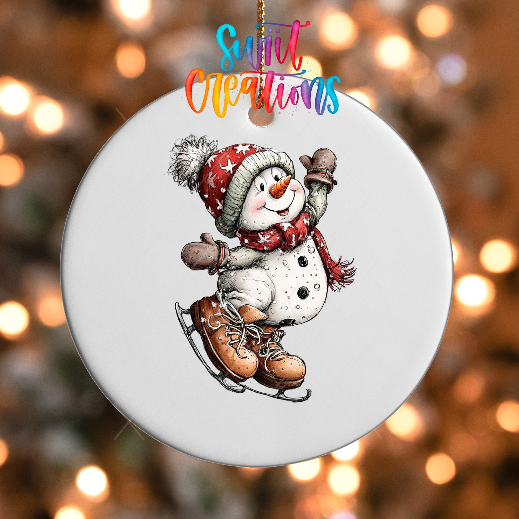 Cute Ice Skating Snowman UV DTF Ornament Transfer | O-1823 - Swiit Creations