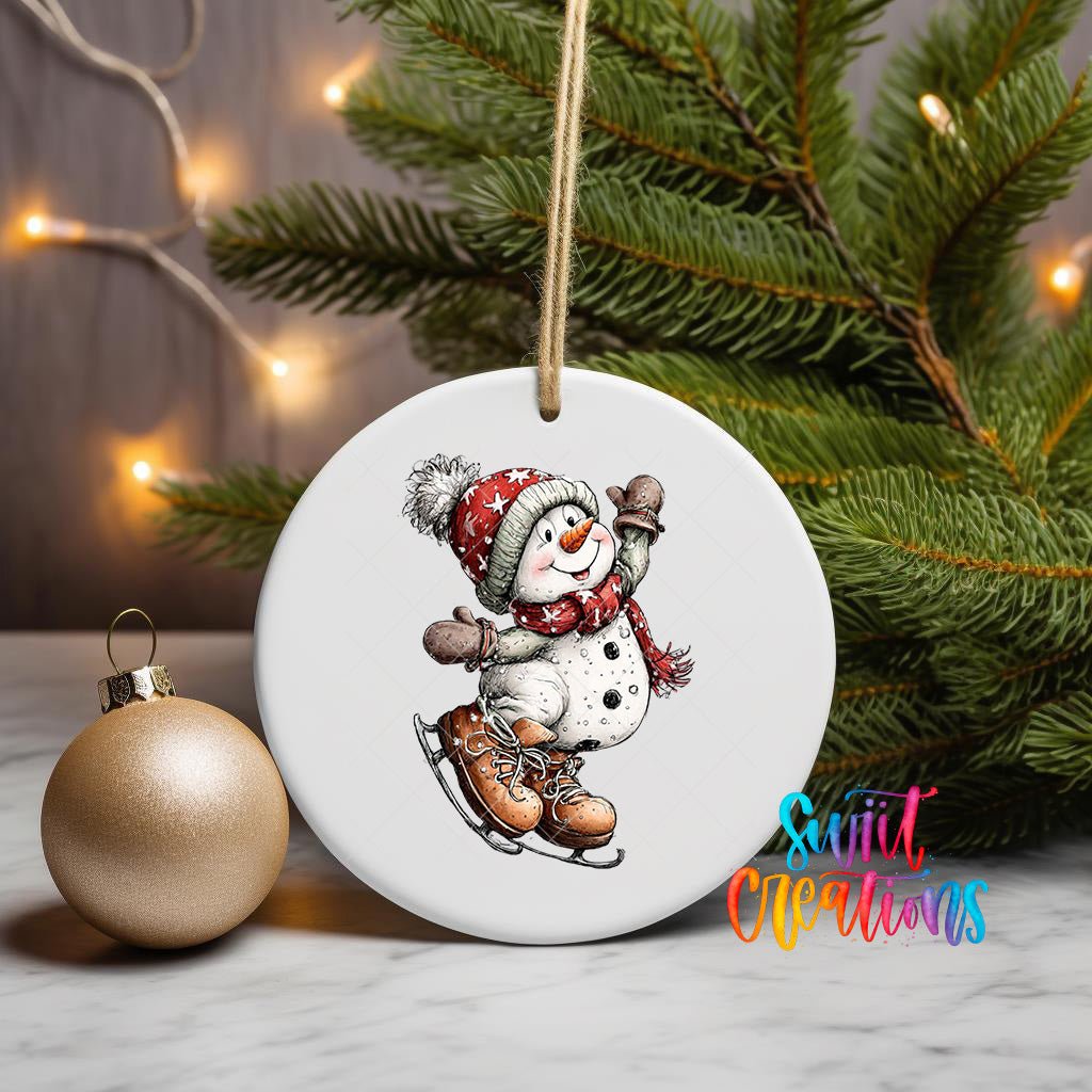 Cute Ice Skating Snowman UV DTF Ornament Transfer | O-1823 - Swiit Creations