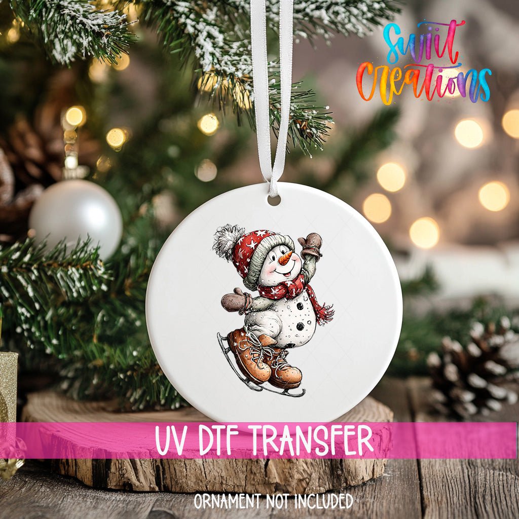 Cute Ice Skating Snowman UV DTF Ornament Transfer | O-1823 - Swiit Creations