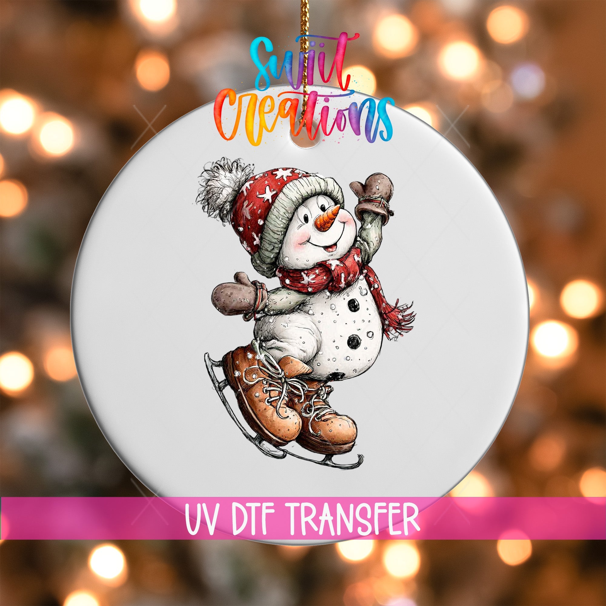 Cute Ice Skating Snowman UV DTF Ornament Transfer | O-1823 - Swiit Creations