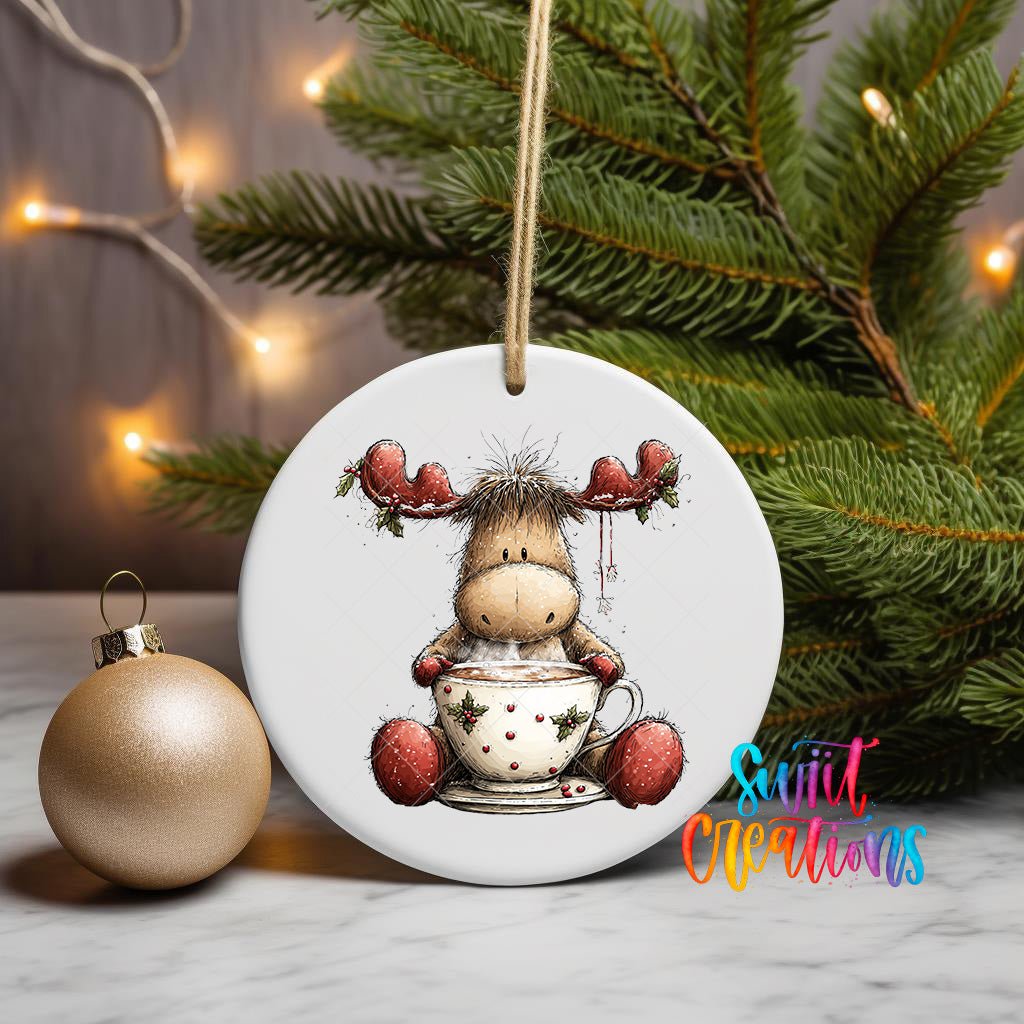 Cute Moose In Holly Mug UV DTF Ornament Transfer | O-1861 - Swiit Creations