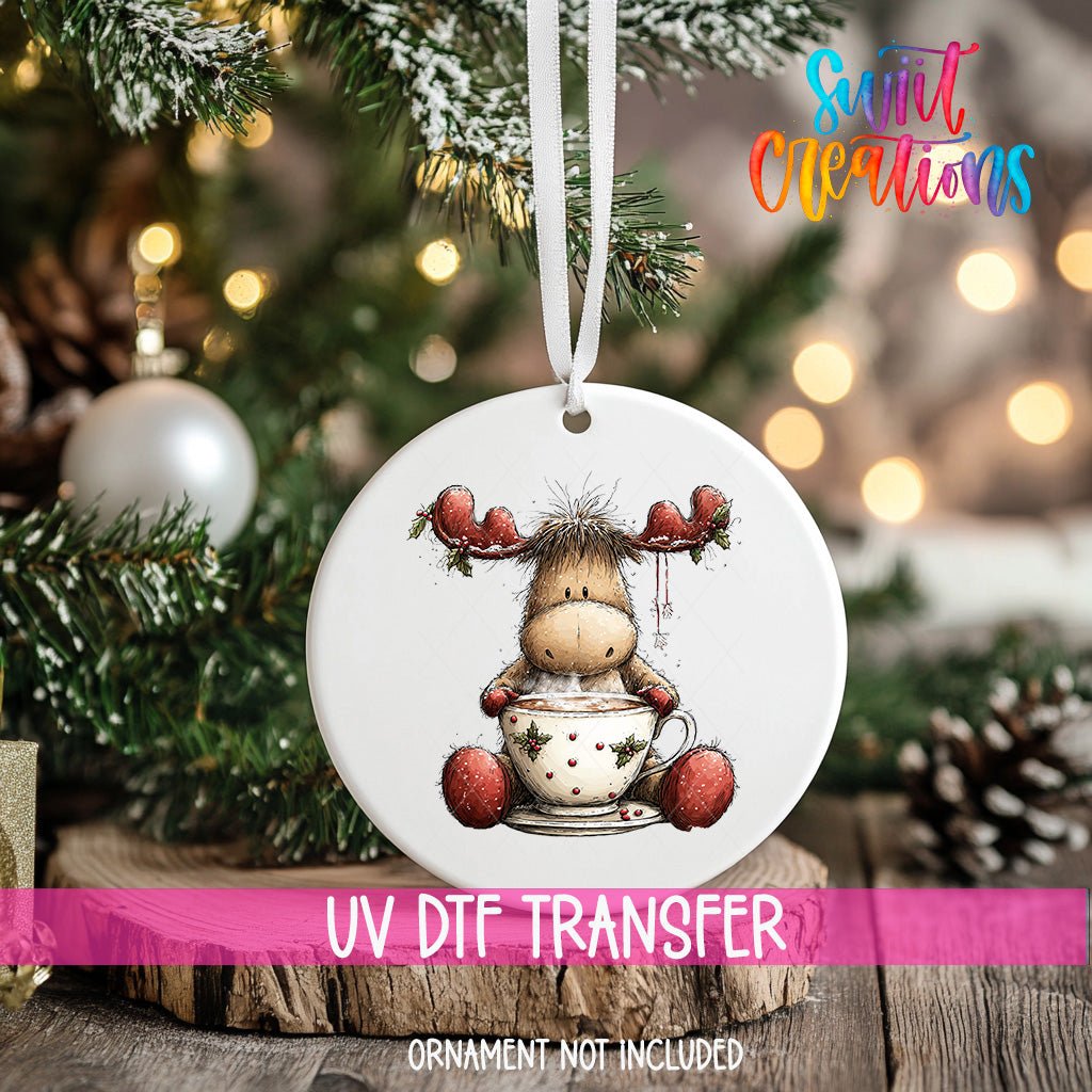 Cute Moose In Holly Mug UV DTF Ornament Transfer | O-1861 - Swiit Creations