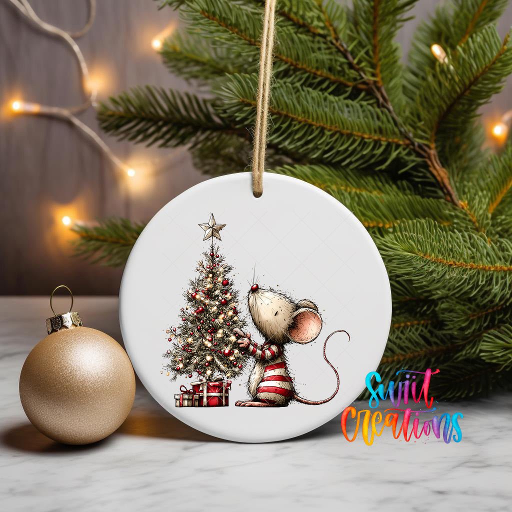 Cute Mouse Decorating Christmas Tree UV DTF Ornament Transfer | O-1860 - Swiit Creations
