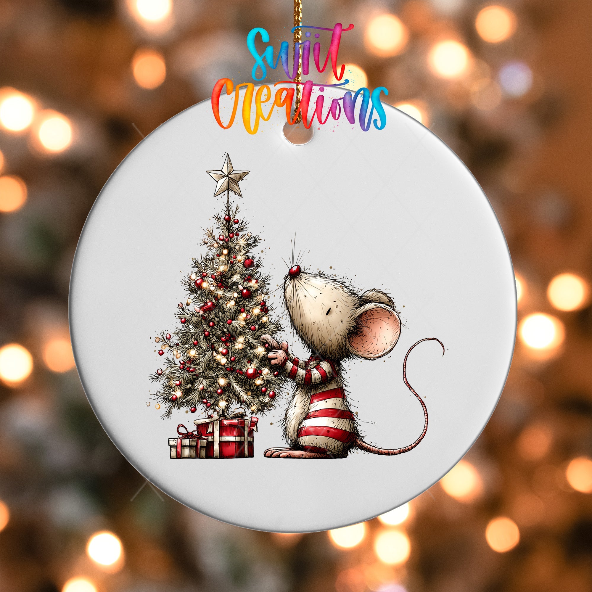 Cute Mouse Decorating Christmas Tree UV DTF Ornament Transfer | O-1860 - Swiit Creations