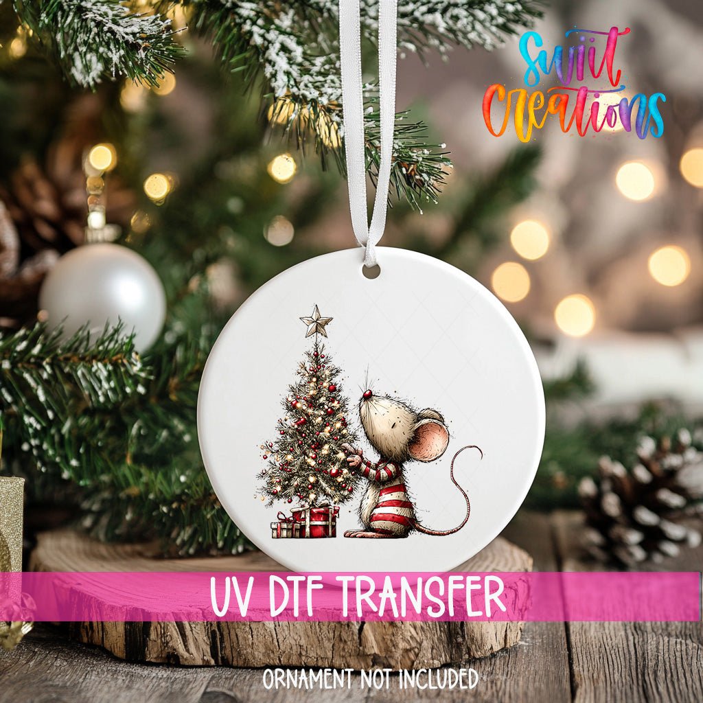 Cute Mouse Decorating Christmas Tree UV DTF Ornament Transfer | O-1860 - Swiit Creations