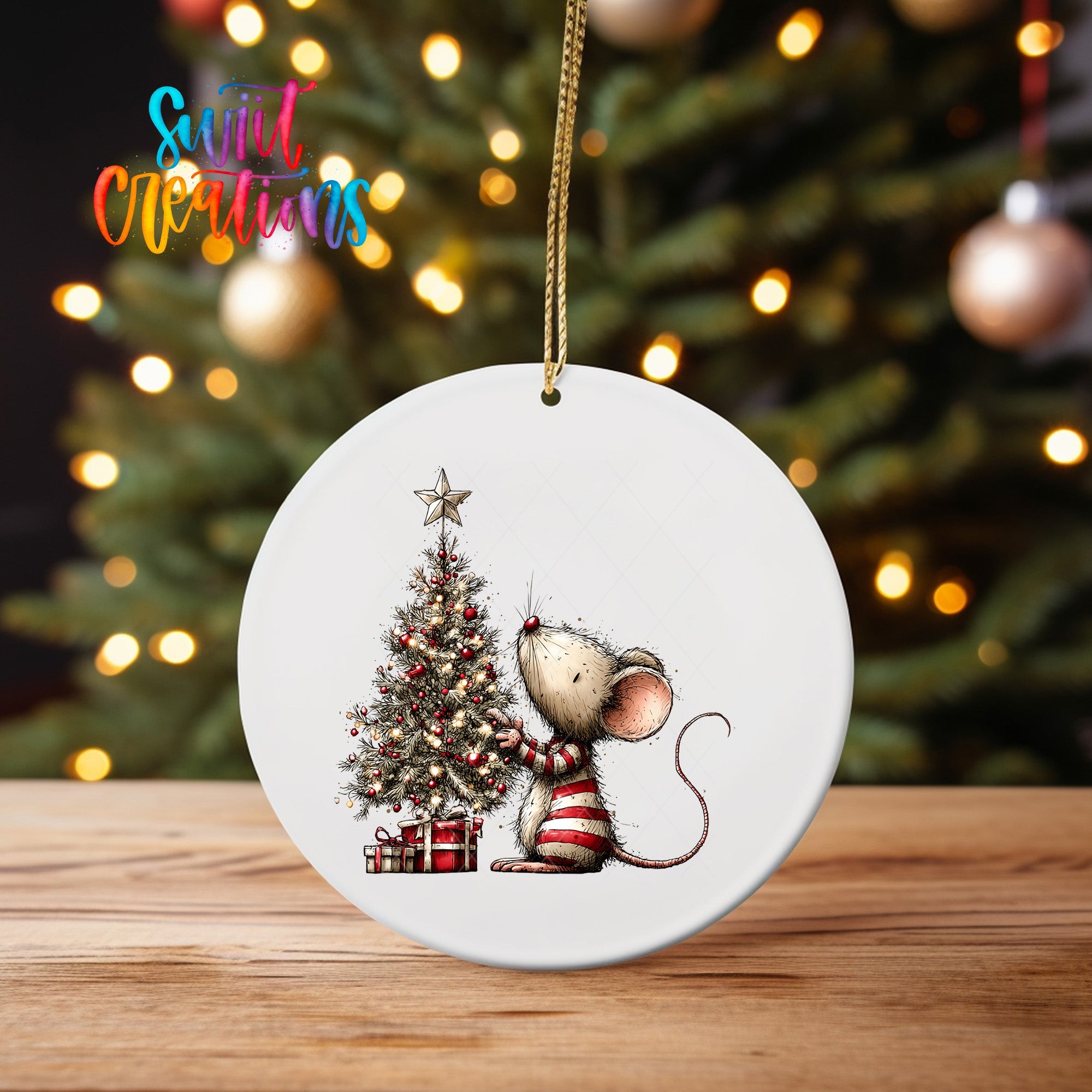 Cute Mouse Decorating Christmas Tree UV DTF Ornament Transfer | O-1860 - Swiit Creations