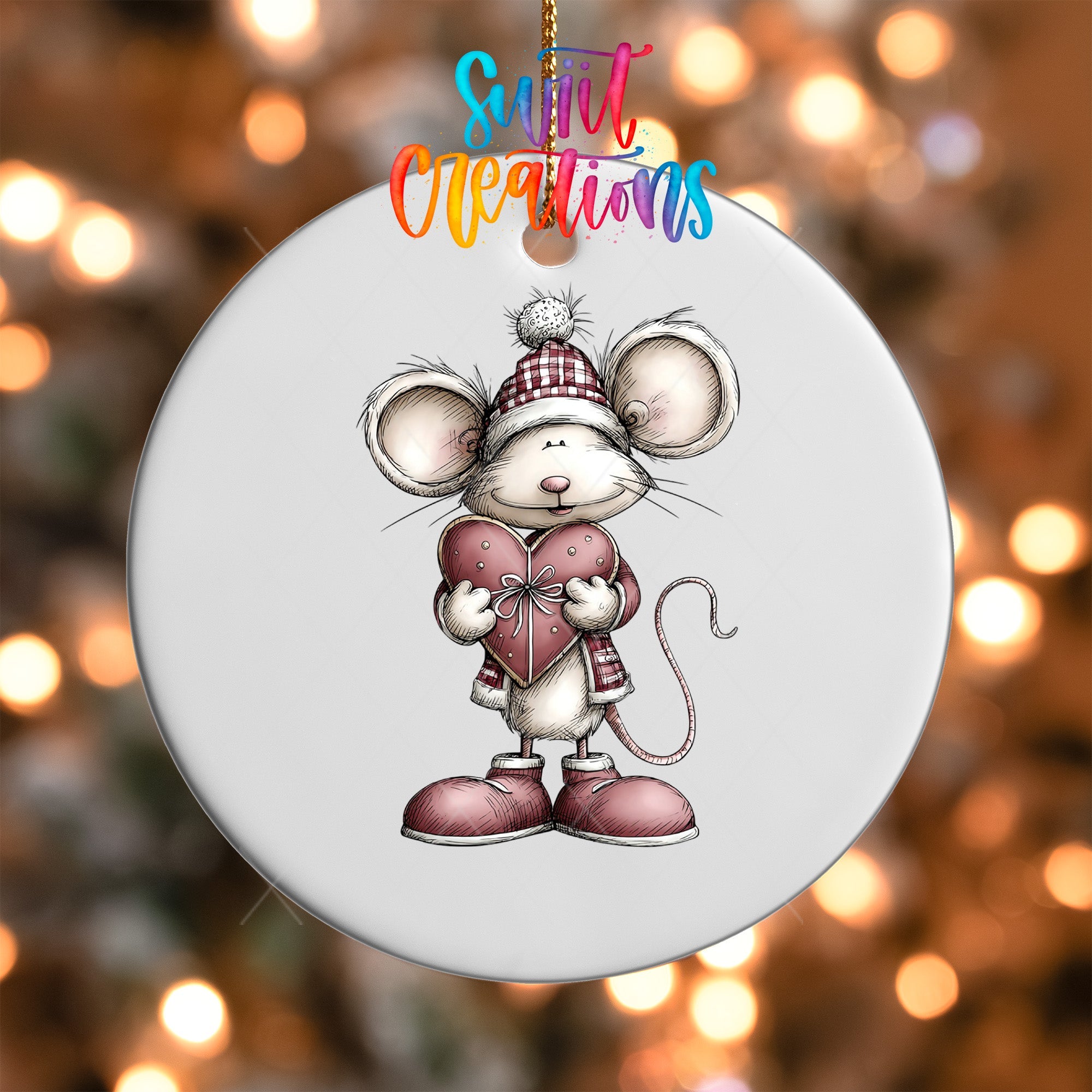Cute Mouse With Pink Heart UV DTF Ornament Transfer | O-1932 - Swiit Creations