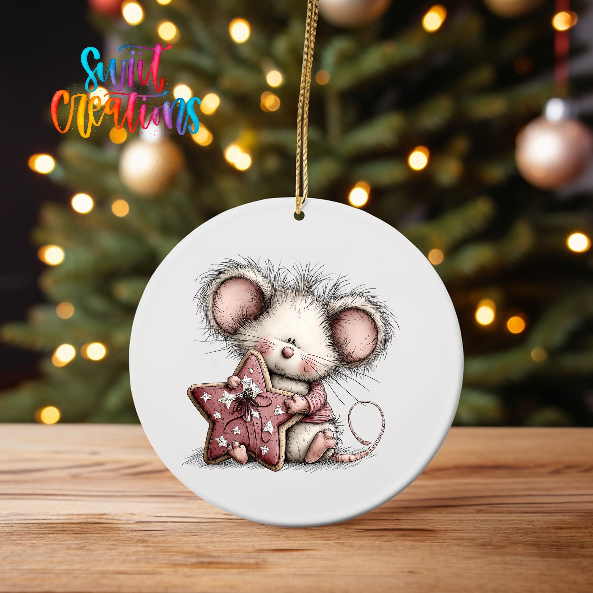 Cute Mouse With Pink Star UV DTF Ornament Transfer | O-1933 - Swiit Creations