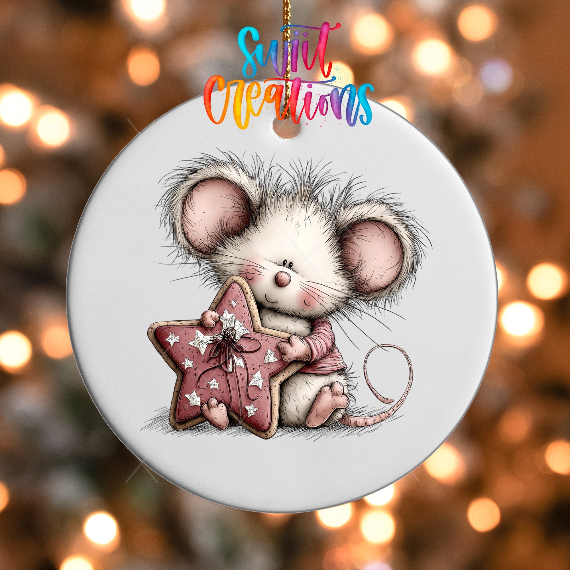 Cute Mouse With Pink Star UV DTF Ornament Transfer | O-1933 - Swiit Creations