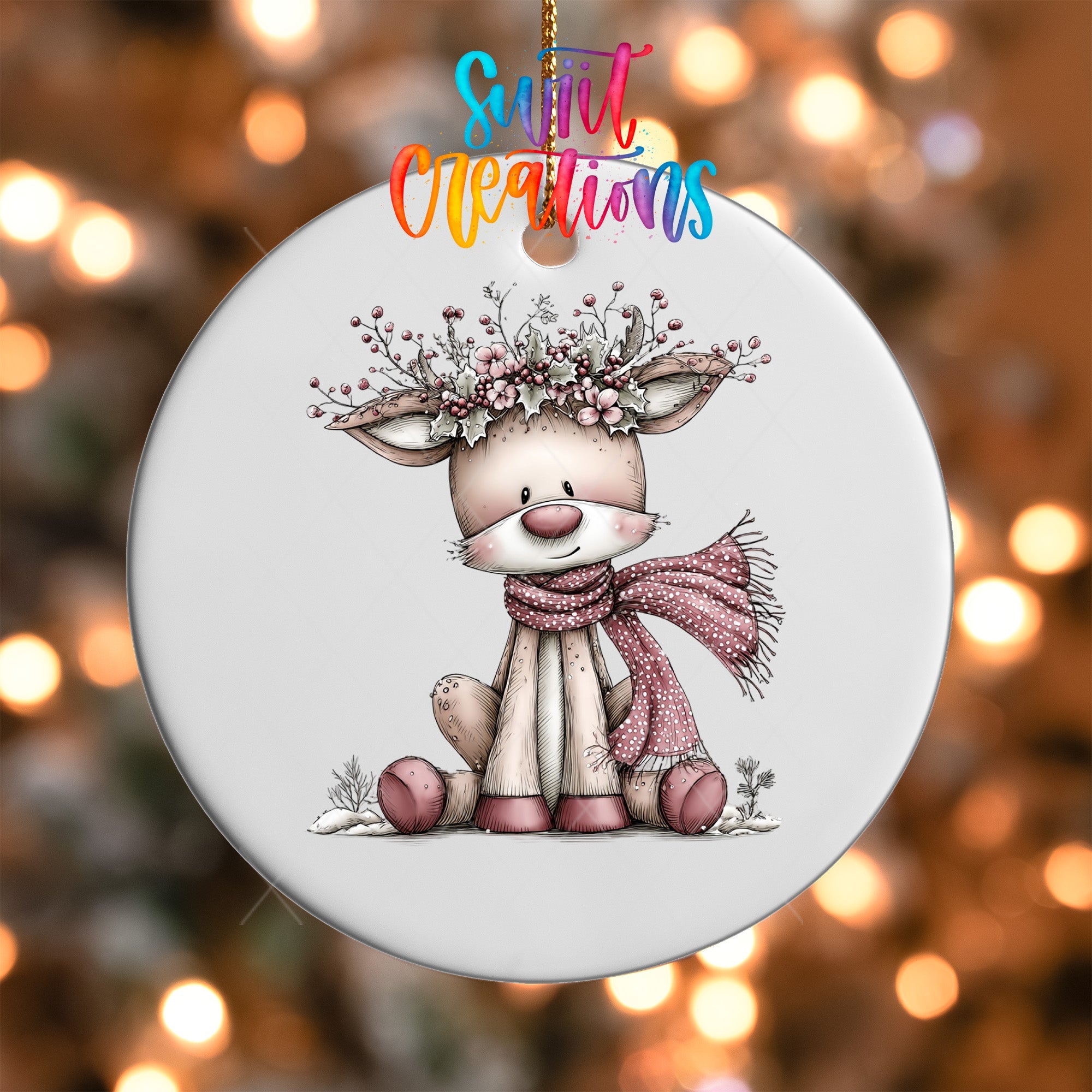 Cute Pink Deer With Floral Crown UV DTF Ornament Transfer | O-1943 - Swiit Creations