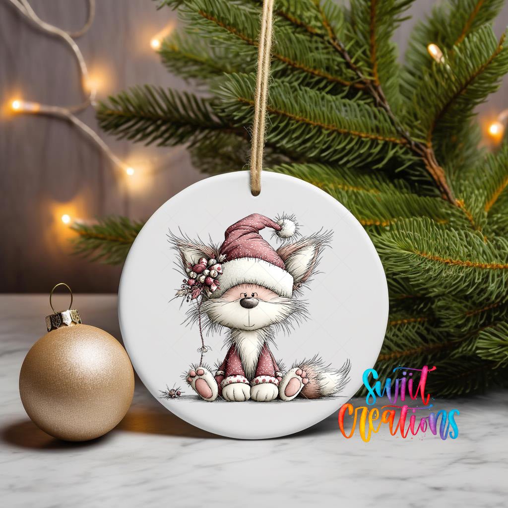 Cute Pink Fox In Santa Hat UV DTF Ornament Transfer | O-1941 - Swiit Creations
