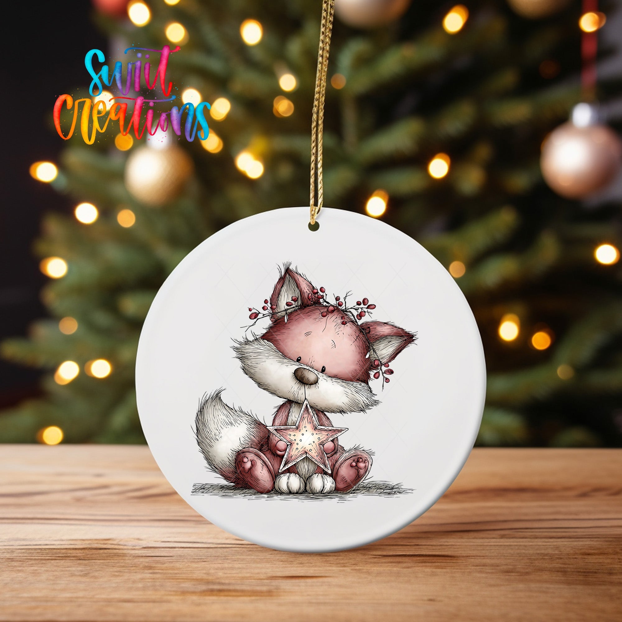 Cute Pink Fox With Star UV DTF Ornament Transfer | O-1939 - Swiit Creations