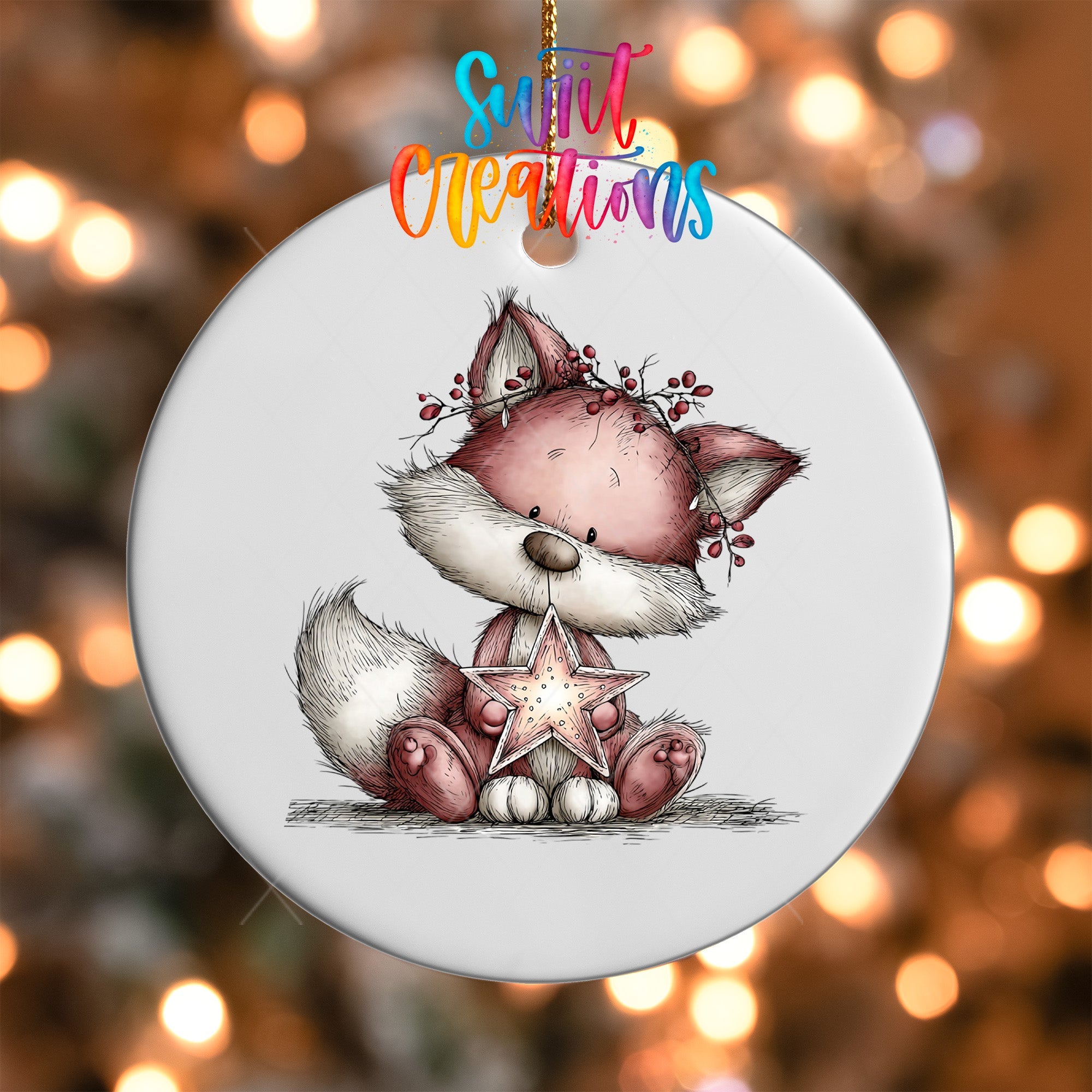 Cute Pink Fox With Star UV DTF Ornament Transfer | O-1939 - Swiit Creations