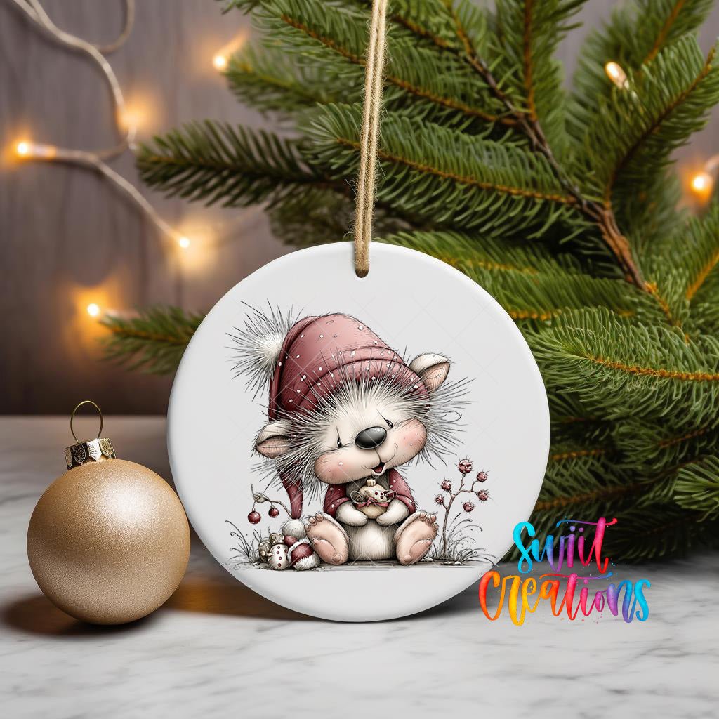 Cute Pink Hedgehog With Tiny Mouse UV DTF Ornament Transfer | O-1938 - Swiit Creations