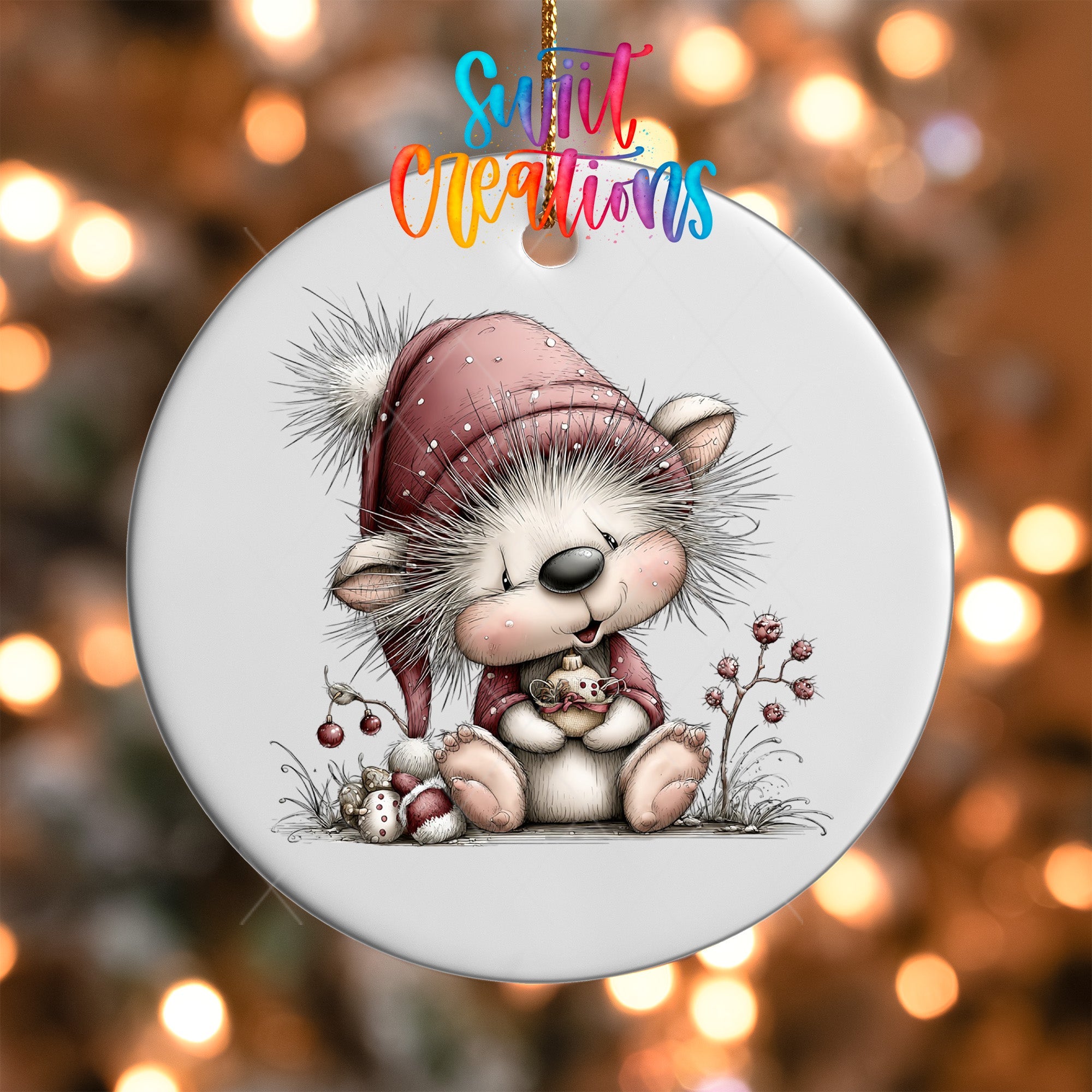 Cute Pink Hedgehog With Tiny Mouse UV DTF Ornament Transfer | O-1938 - Swiit Creations