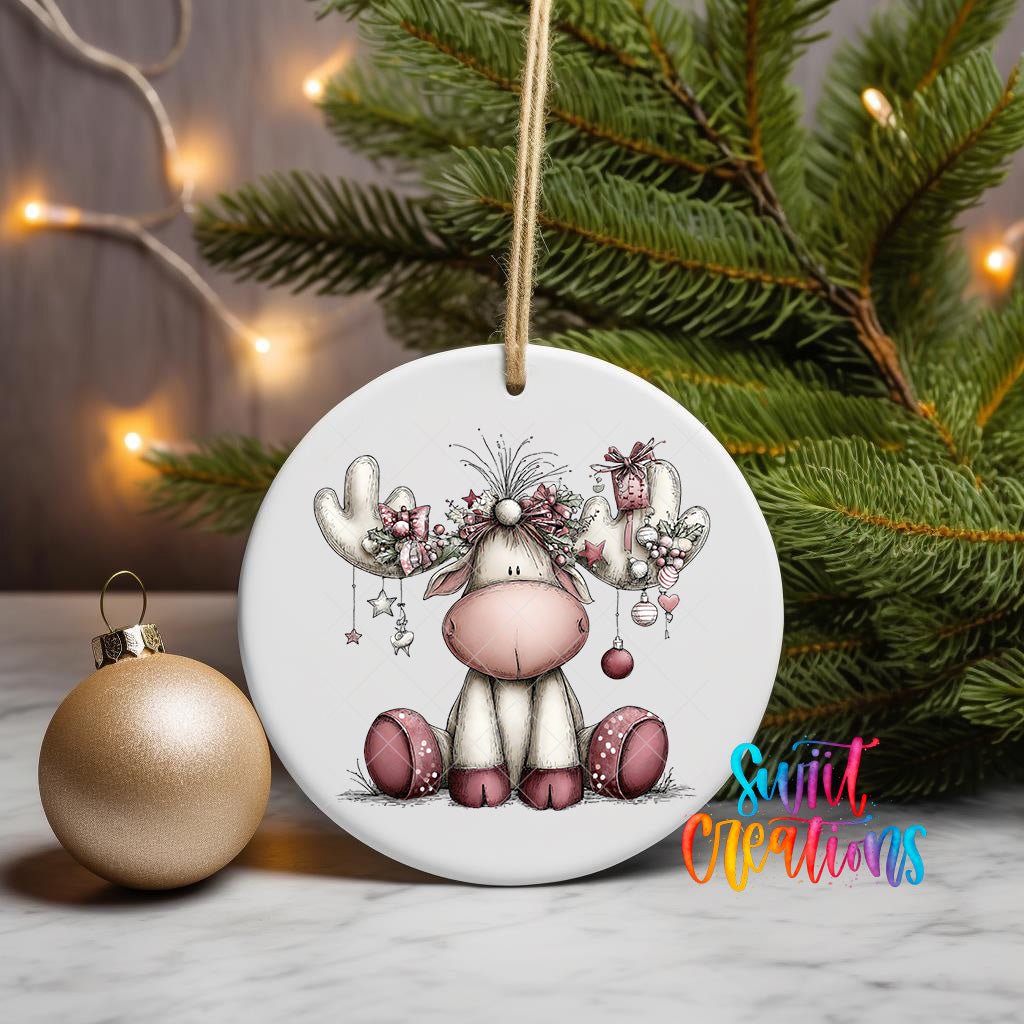 Cute Pink Moose Ornament UV DTF Transfer | O-1935 - Swiit Creations