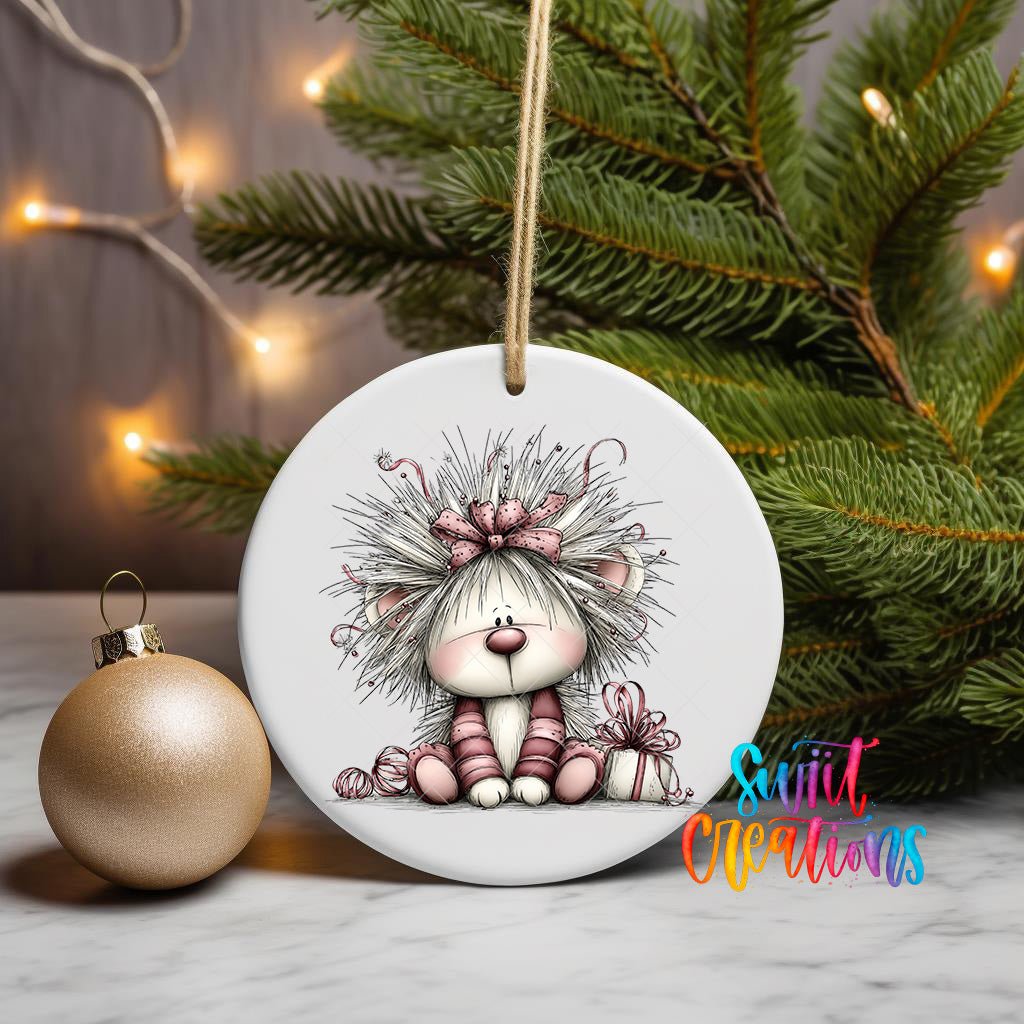 Cute Pink Mouse With Gift UV DTF Ornament Transfer | O-1937 - Swiit Creations