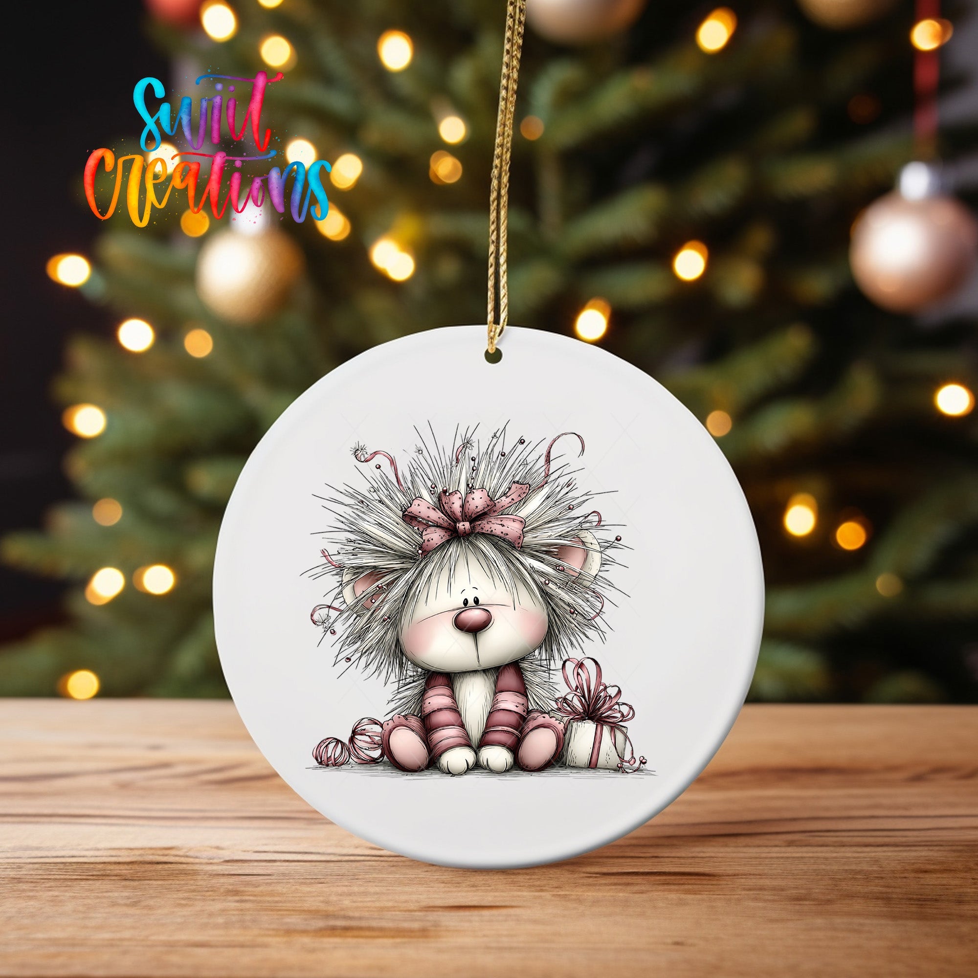 Cute Pink Mouse With Gift UV DTF Ornament Transfer | O-1937 - Swiit Creations