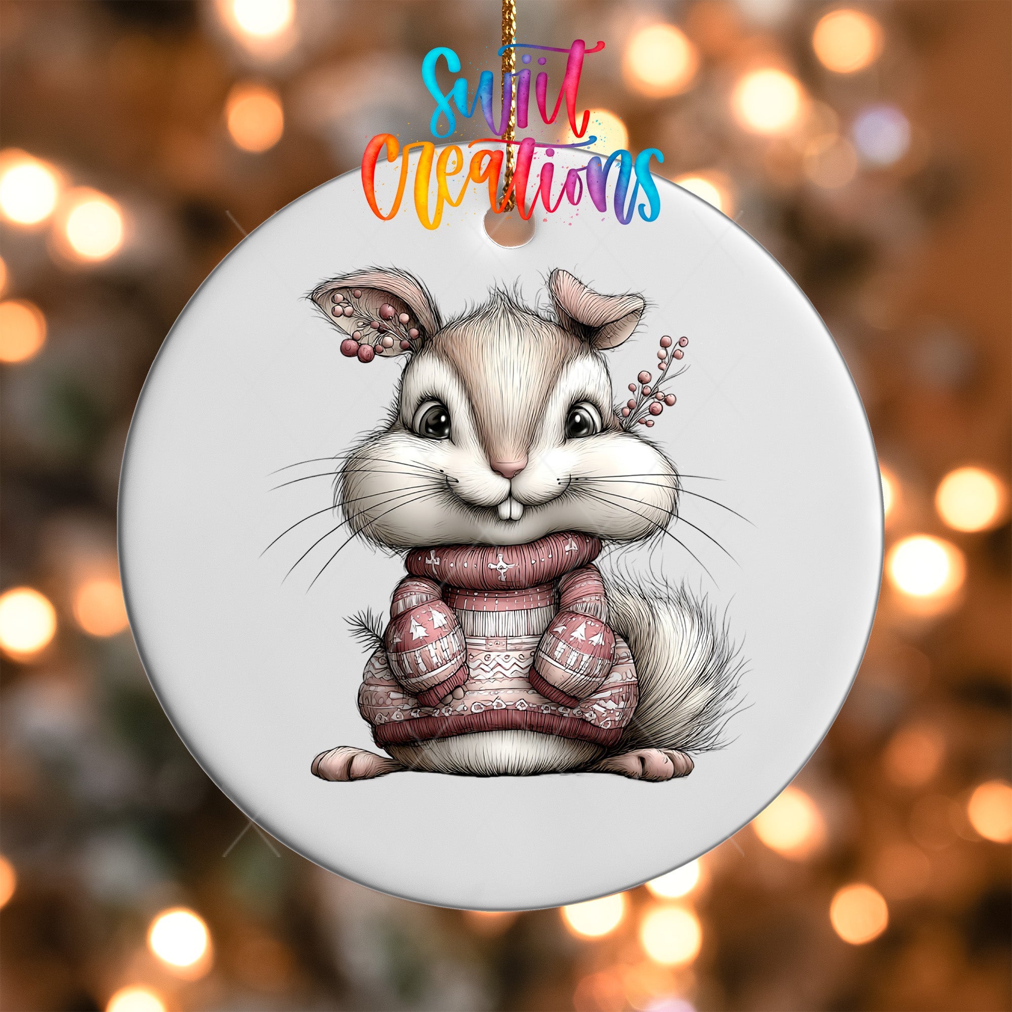 Cute Pink Squirrel In Sweater UV DTF Ornament Transfer | O-1945 - Swiit Creations